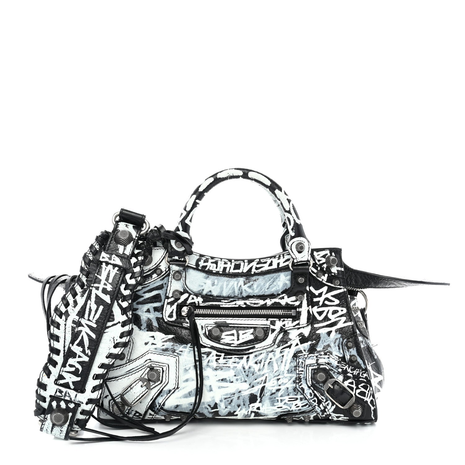 Balenciaga Agneau Arena Graffiti Neo Cagole City Handbag XS Black