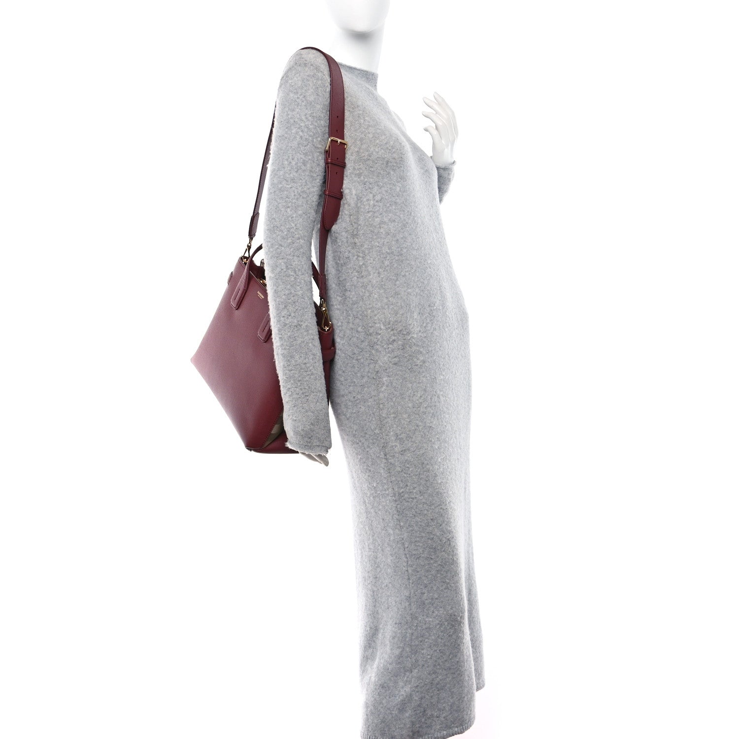 Burberry Grainy Calfskin House Check Medium Banner Tote Crimson 2 of 10