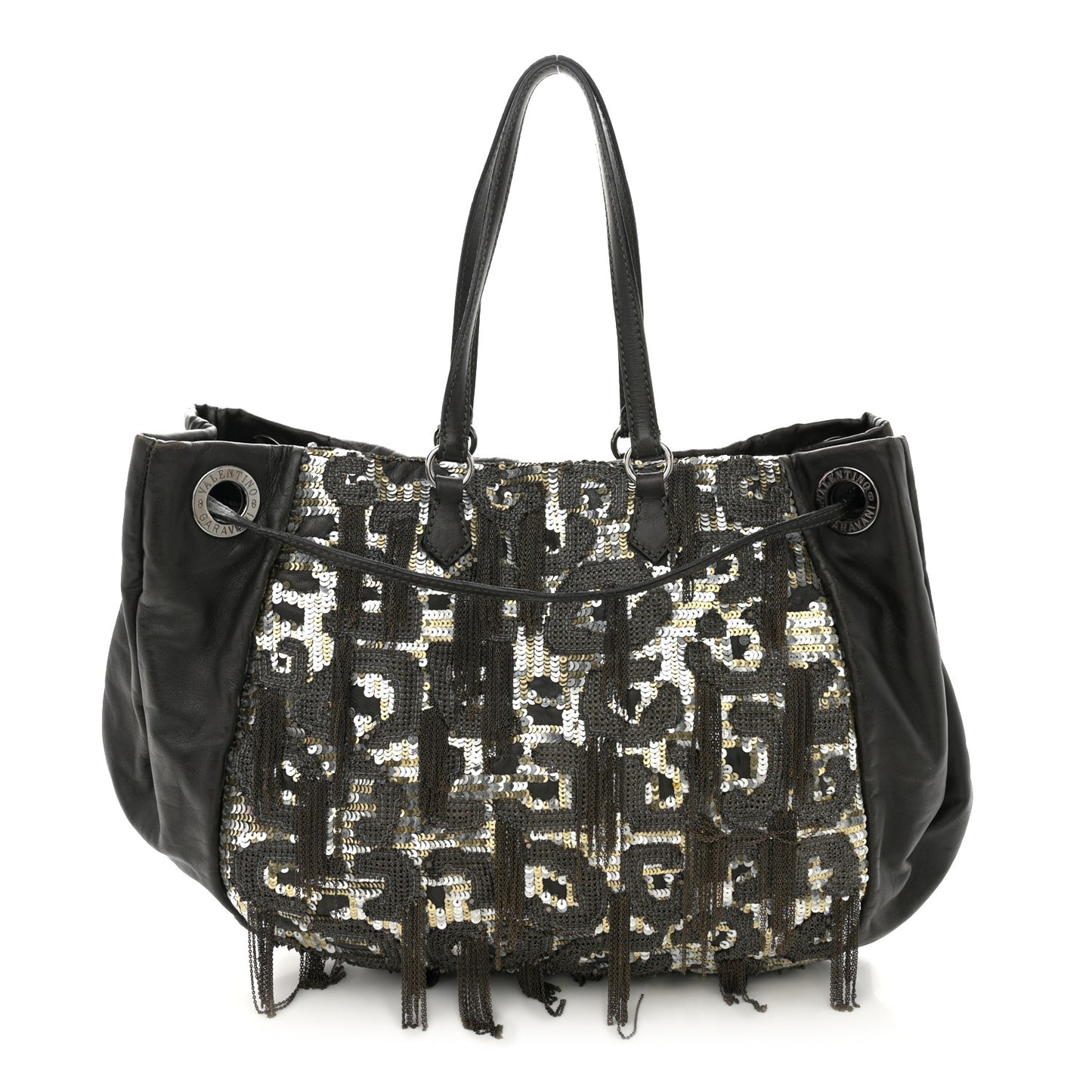 Nappa Sequin Chain Glam Tote Dark Grey