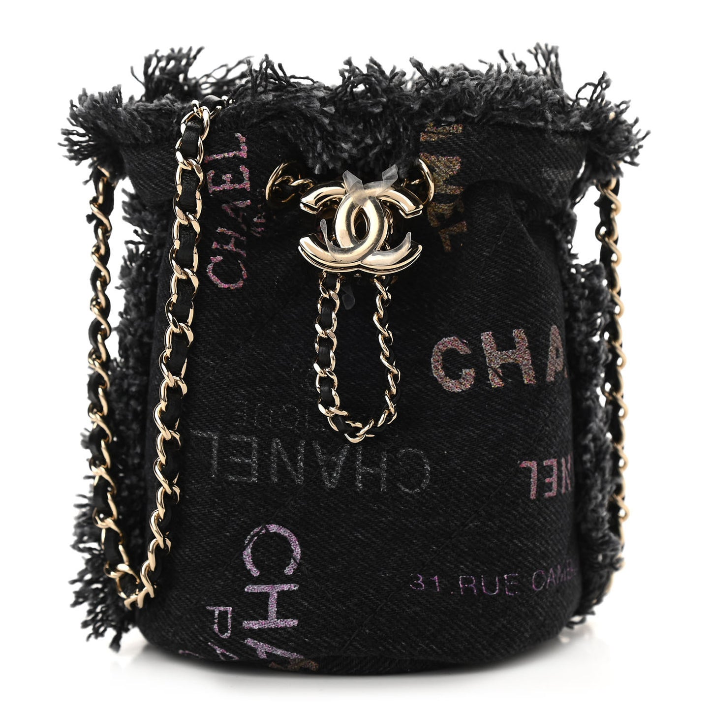 Denim Quilted Mood Mini Bucket With Chain Black Multicolor