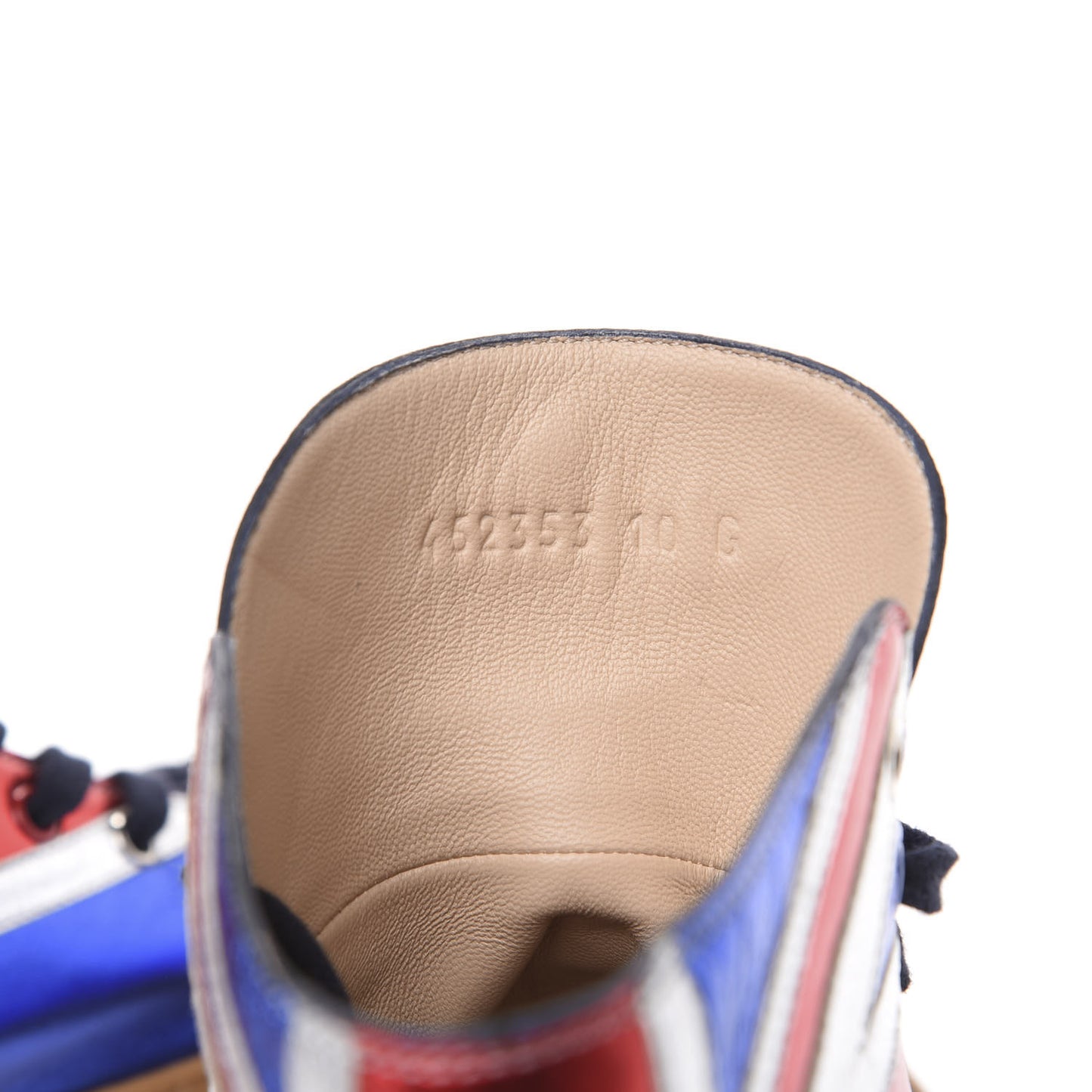 Metallic Calfskin Union Jack Mens High Top Sneakers 10 Red Silver Blue
