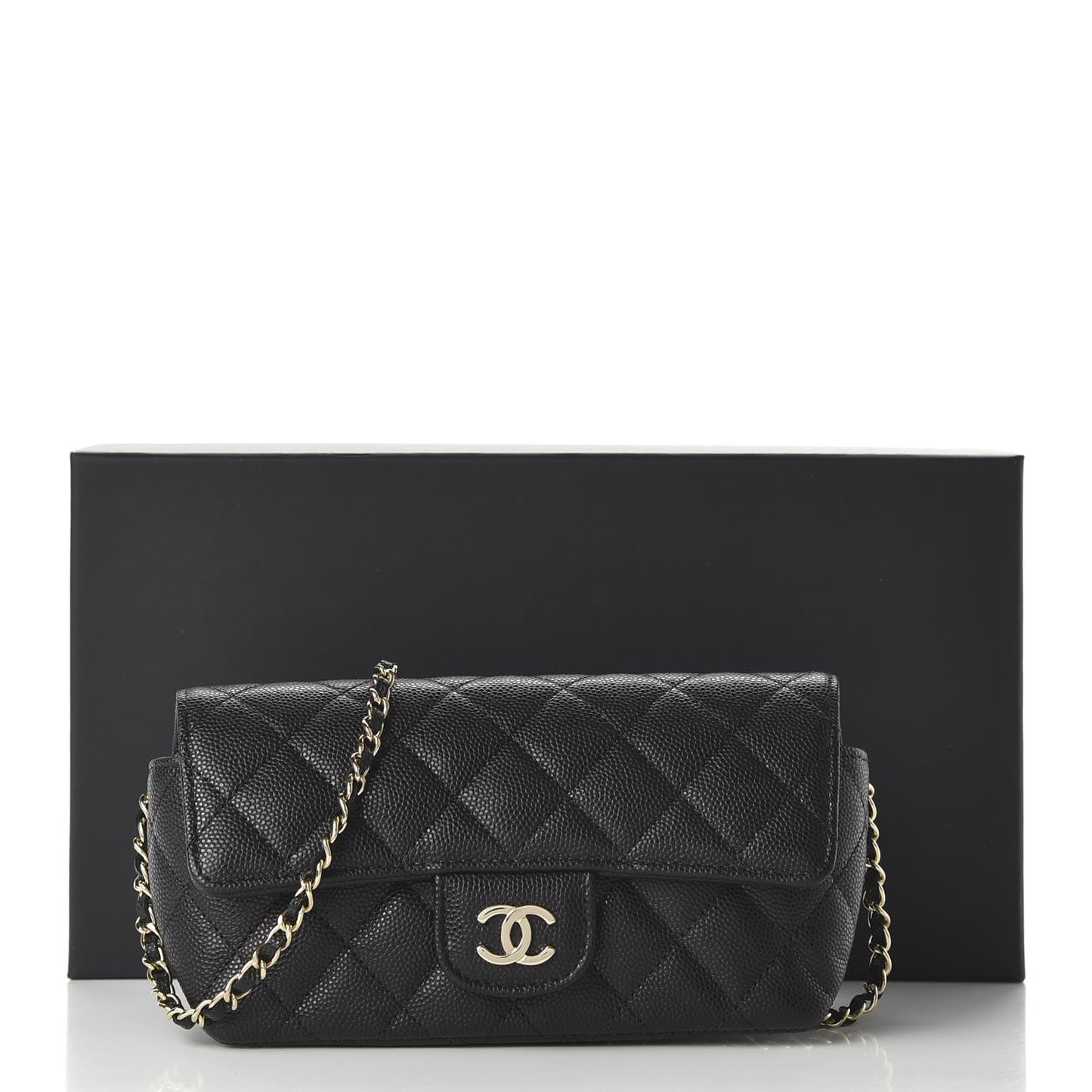 Caviar Quilted Glasses Case With Chain Black