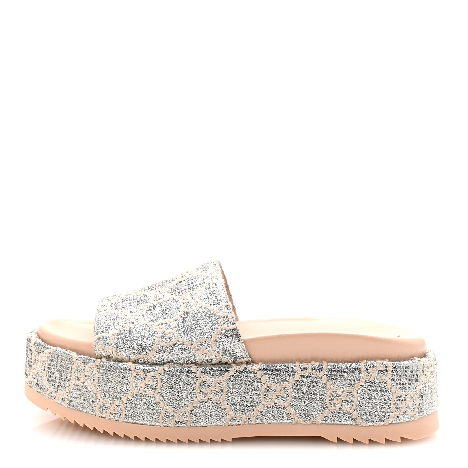美品☆GUCCI メリックヘリテージGGラメ エスパドリーユ Gucci Lame Heritage GG Monogram Angelina Platform 55mm Slide