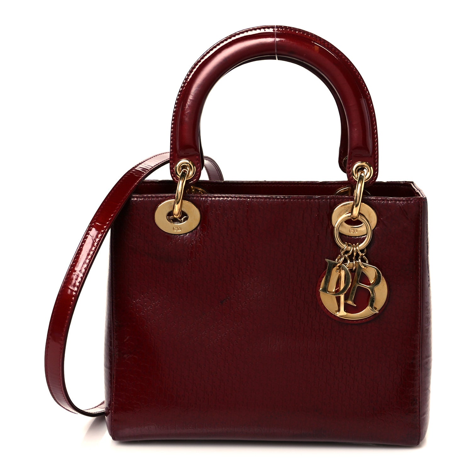 Christian Dior Patent Diorissimo Medium Lady Dior Burgundy Red