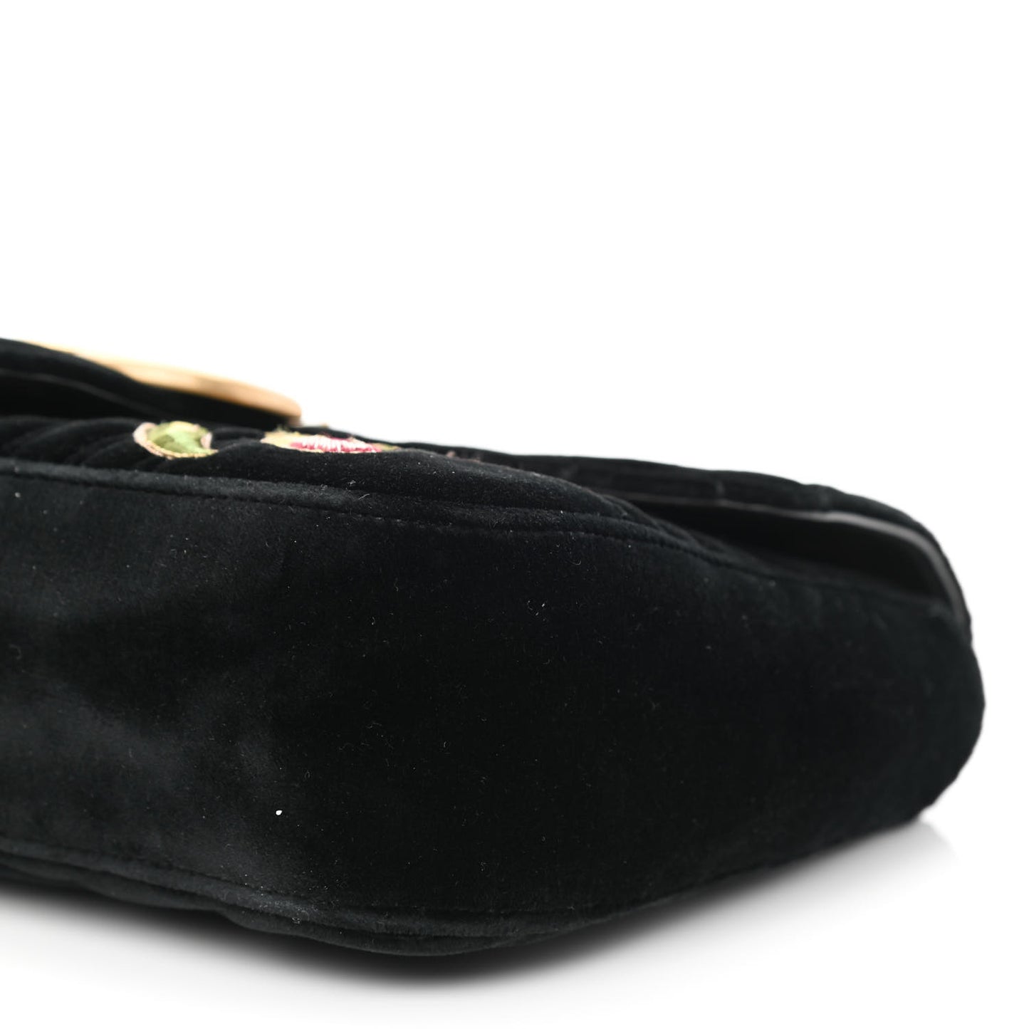 Velvet Matelasse Loved Embroidered Medium GG Marmont Shoulder Bag Black
