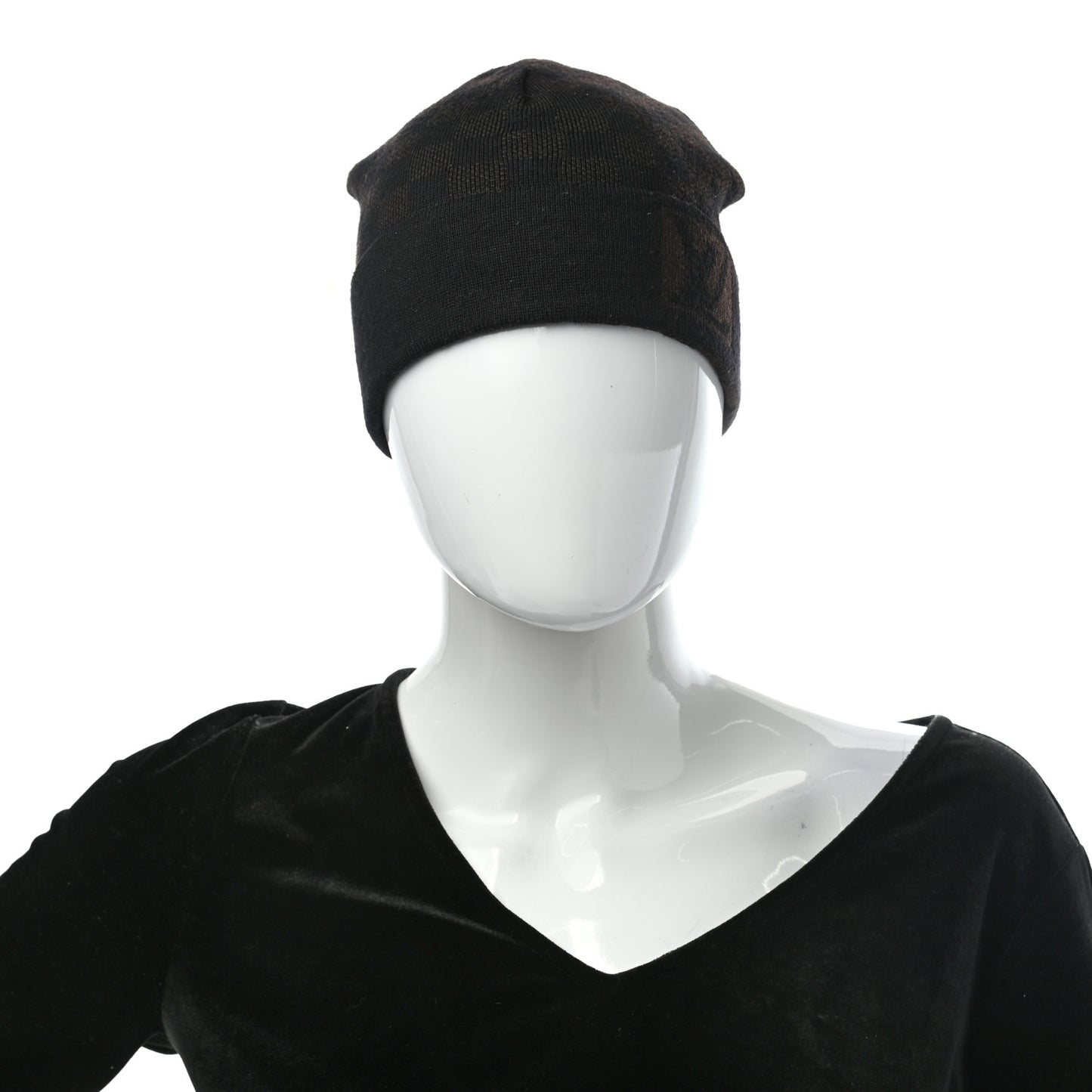 Wool Bonnet Petit Damier Beanie Hat Black Brown