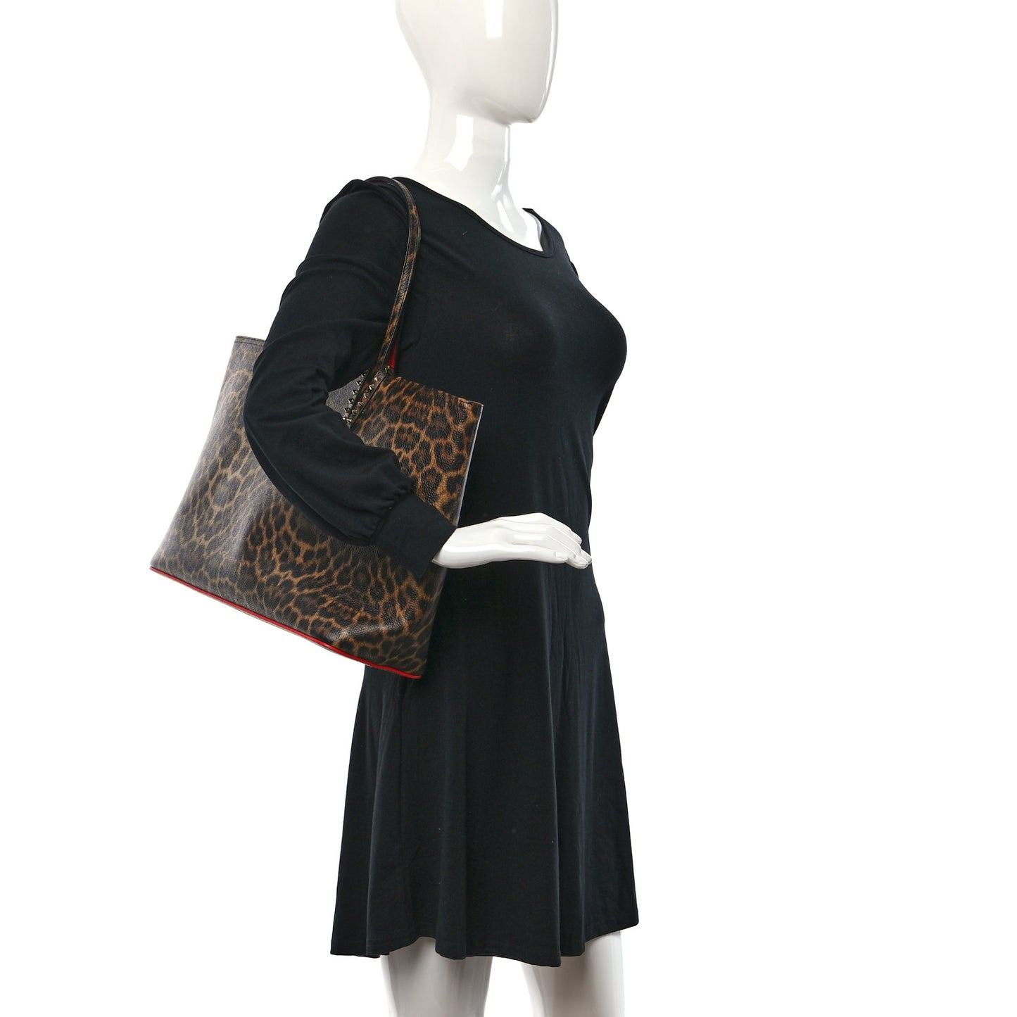 Calfskin Leopard Print Spikes East West Cabata Tote Brown