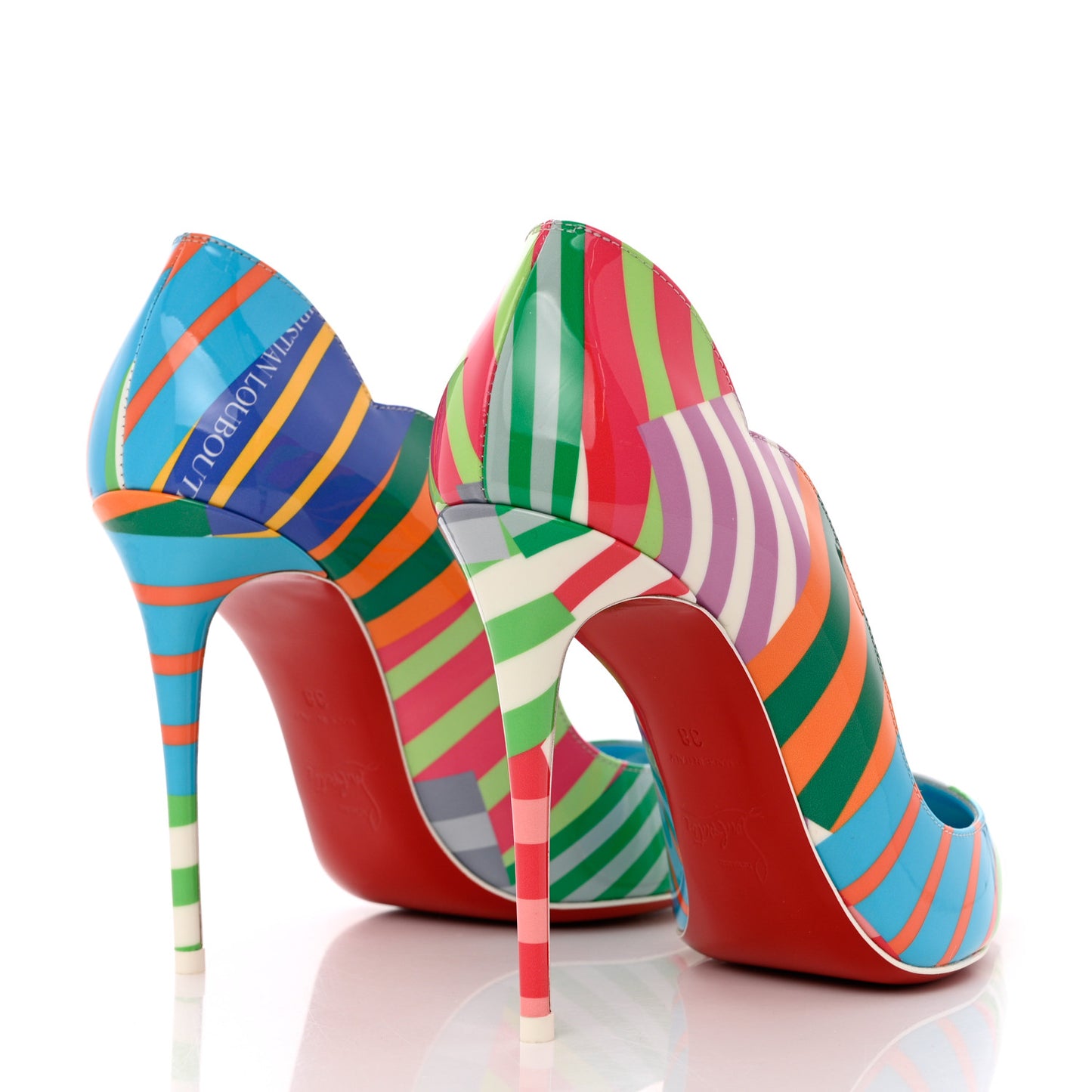 Patent Striped Print Hot Chick 100 Pumps 38 Multicolor