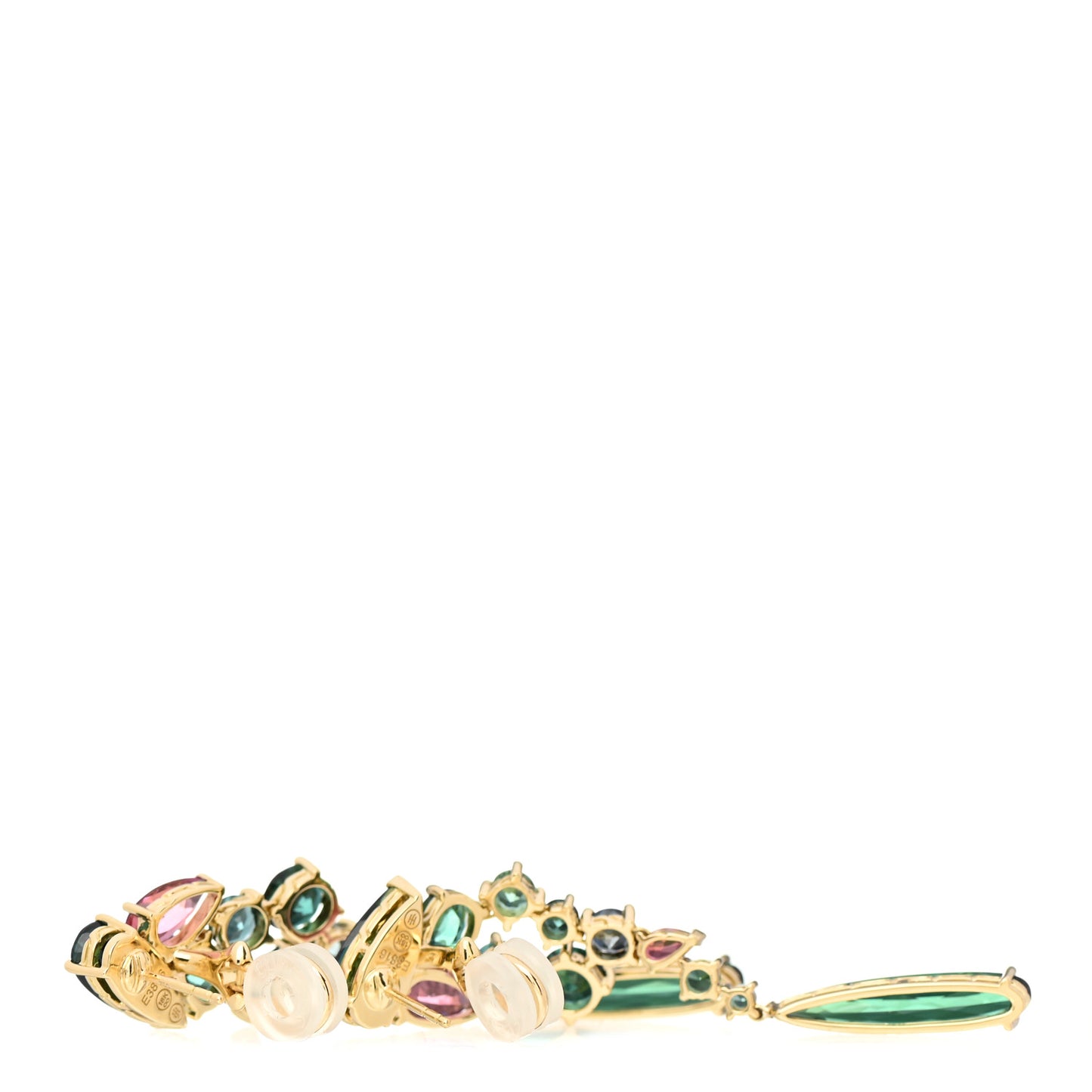 18K Yellow Gold Pink Green Tourmaline Cinta Drop Earrings