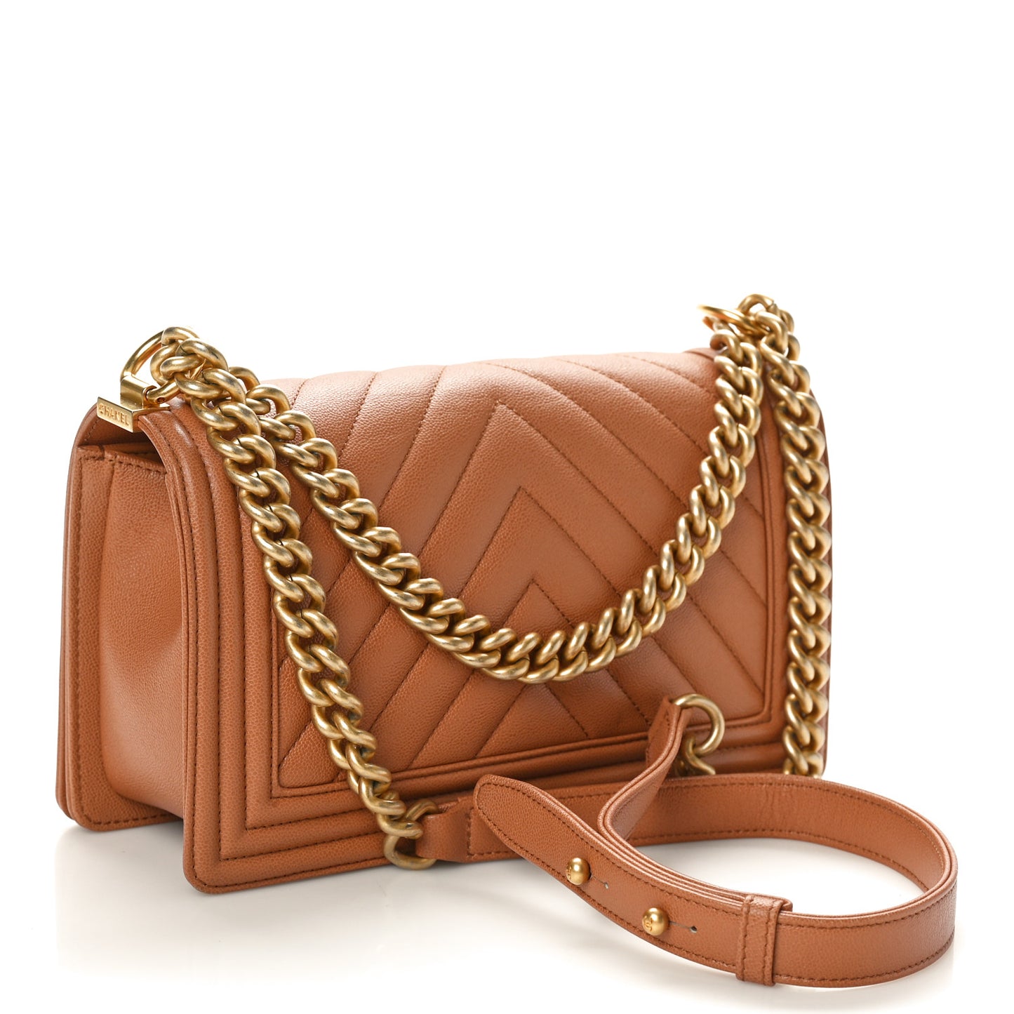 Caviar Chevron Quilted Medium Boy Flap Brown