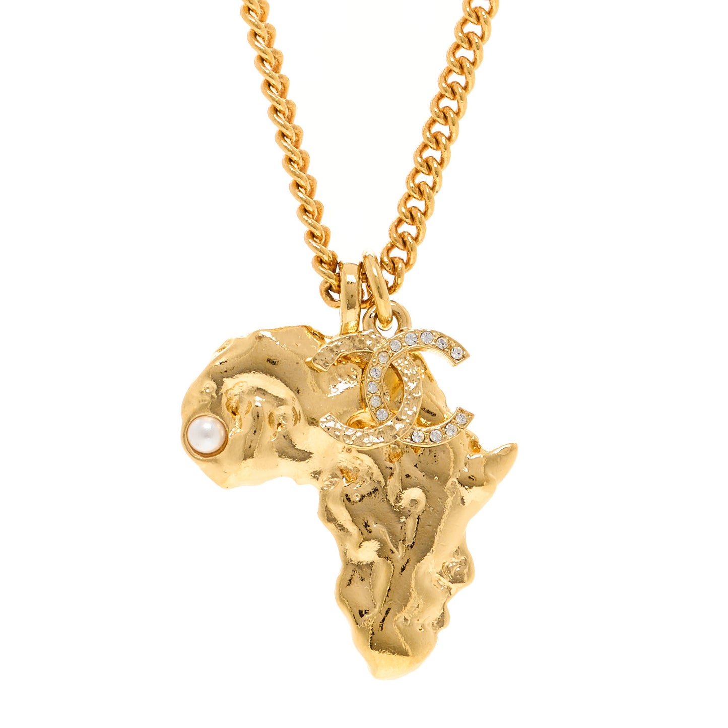 Metal Pearl Crystal CC Dakar Pendant Necklace Gold White