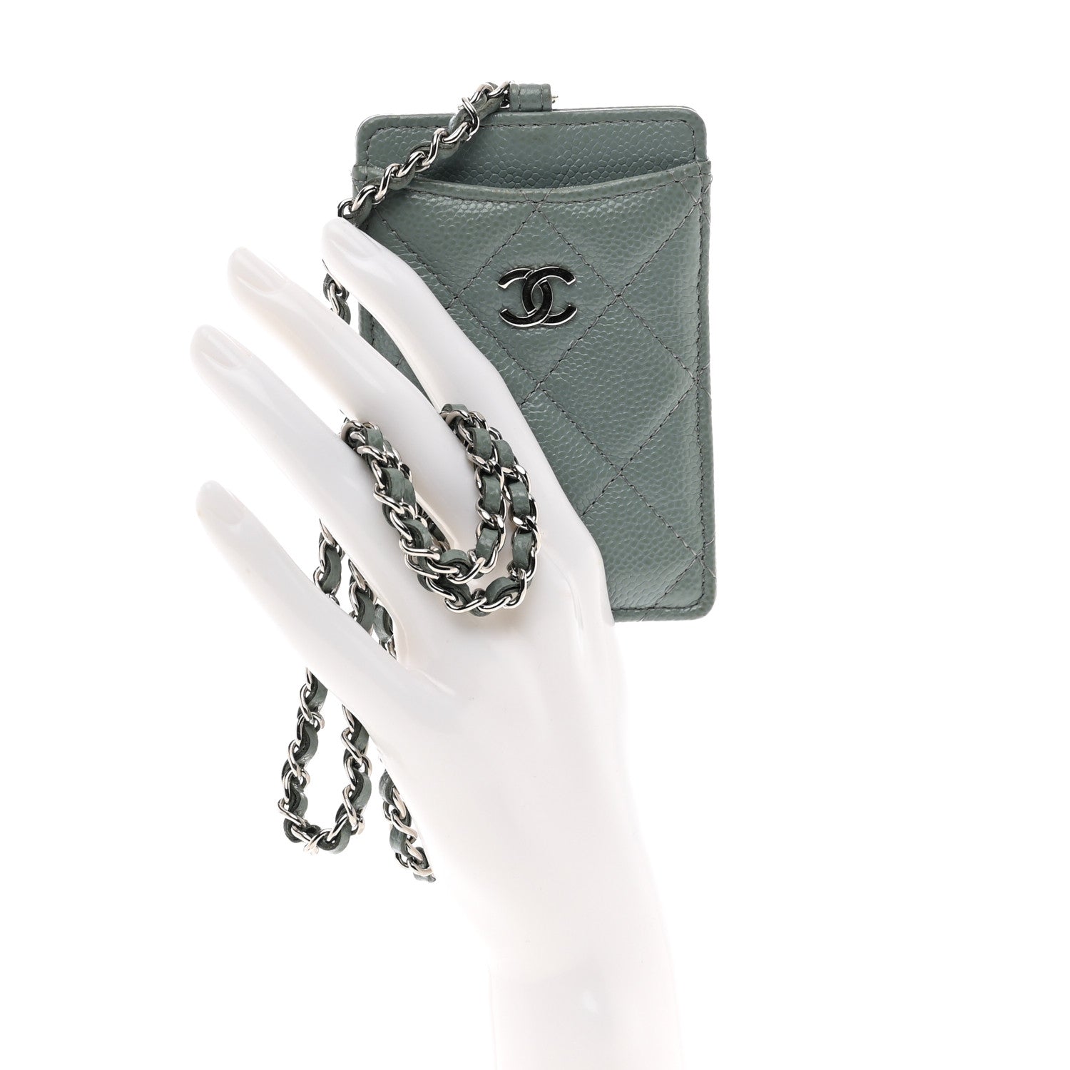 Chanel Caviar Quilted Card Holder On Chain Light Blue 2 of 8