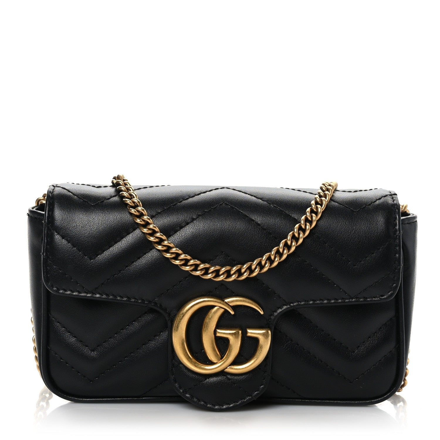 Gucci Calfskin Matelasse Super Mini GG Marmont Shoulder Bag Black 1 of 8