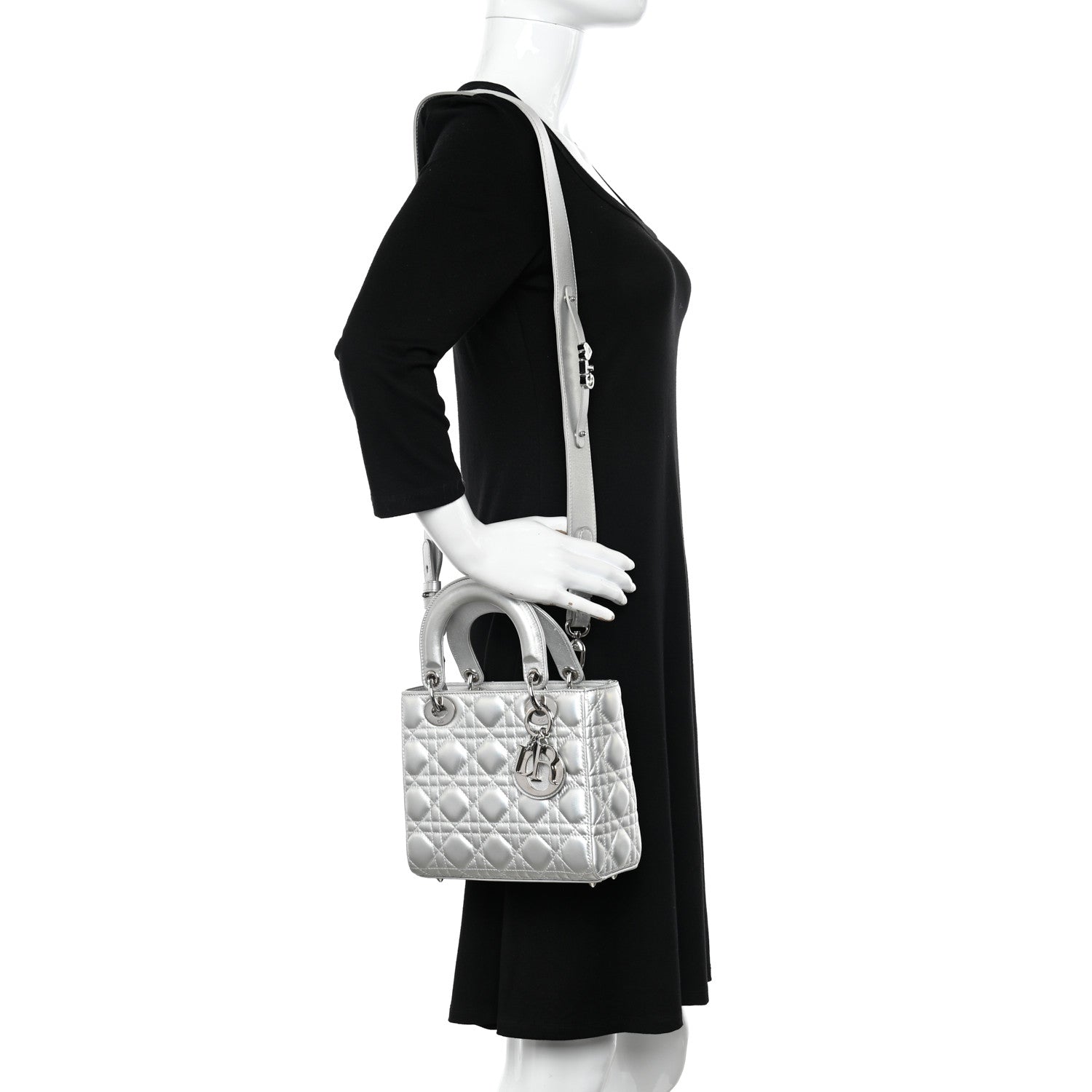 Christian Dior Iridescent Metallic Lambskin Cannage Small My ABCDior Lady Dior Silver 2 of 14