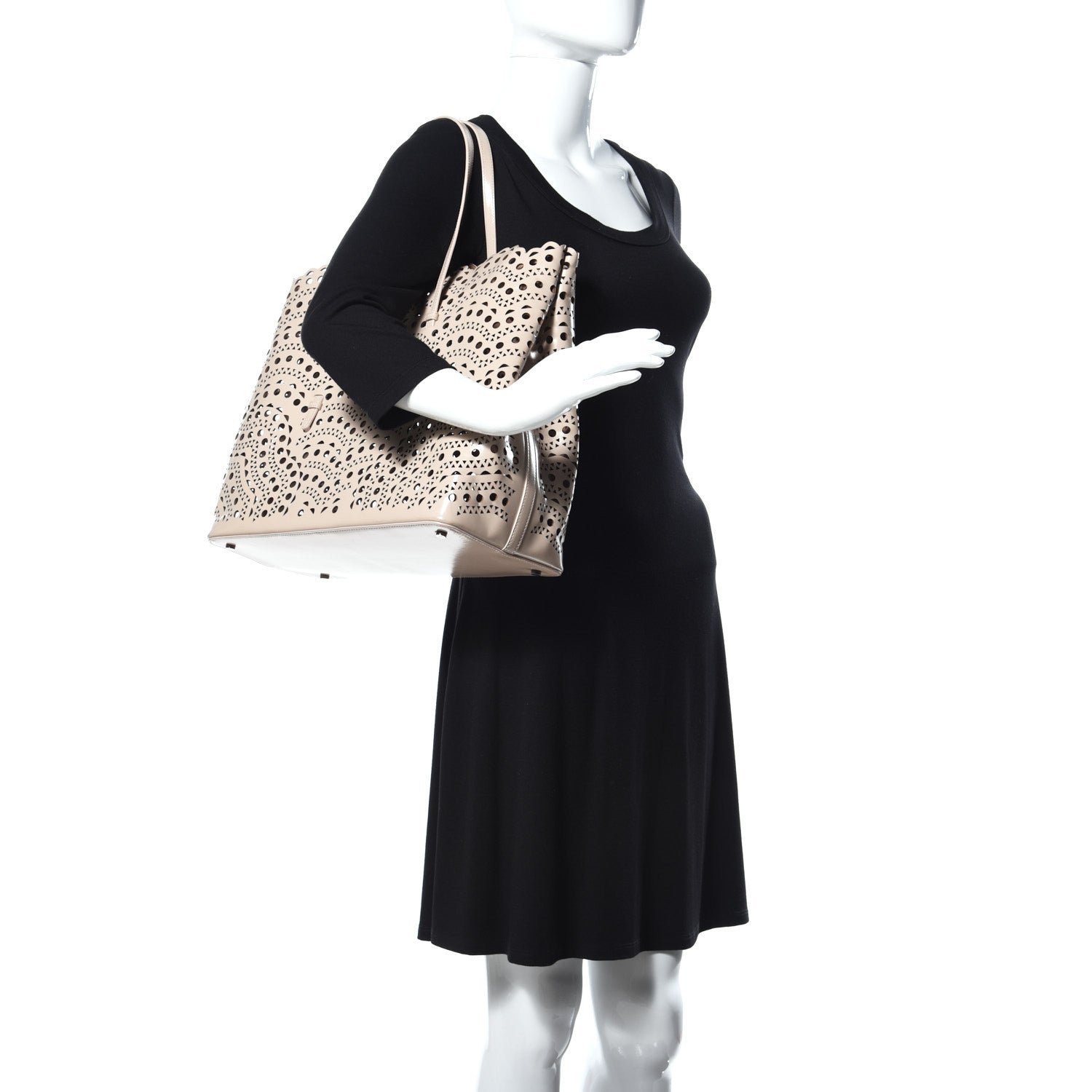 Alaia Calfskin Laser Cut Large Vienne Tote Sable 2 of 8