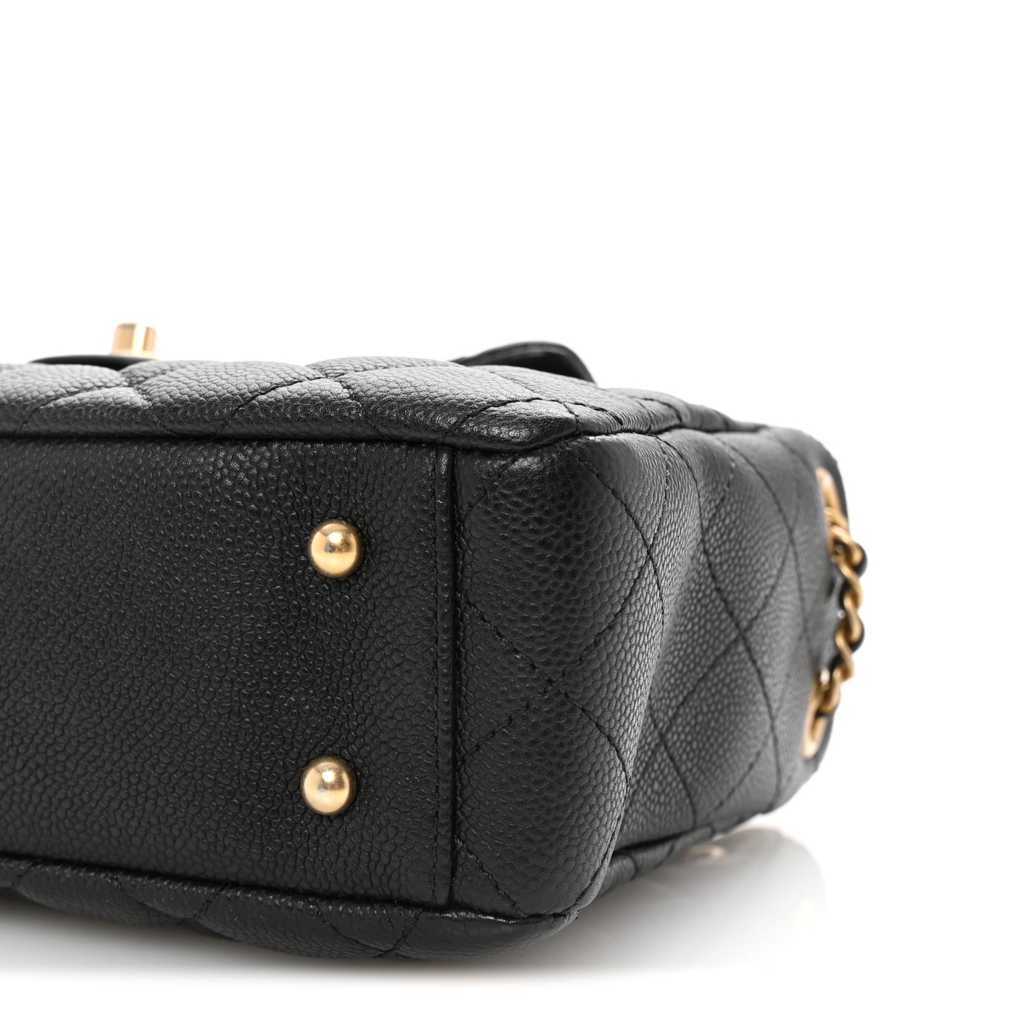 Caviar Calfskin Quilted Small Top Handle Flap Black