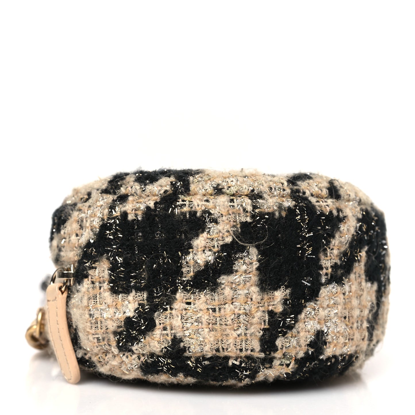 Wool Tweed Lambskin Quilted Chanel 19 Round Clutch With Chain and Coin Purse Beige Black