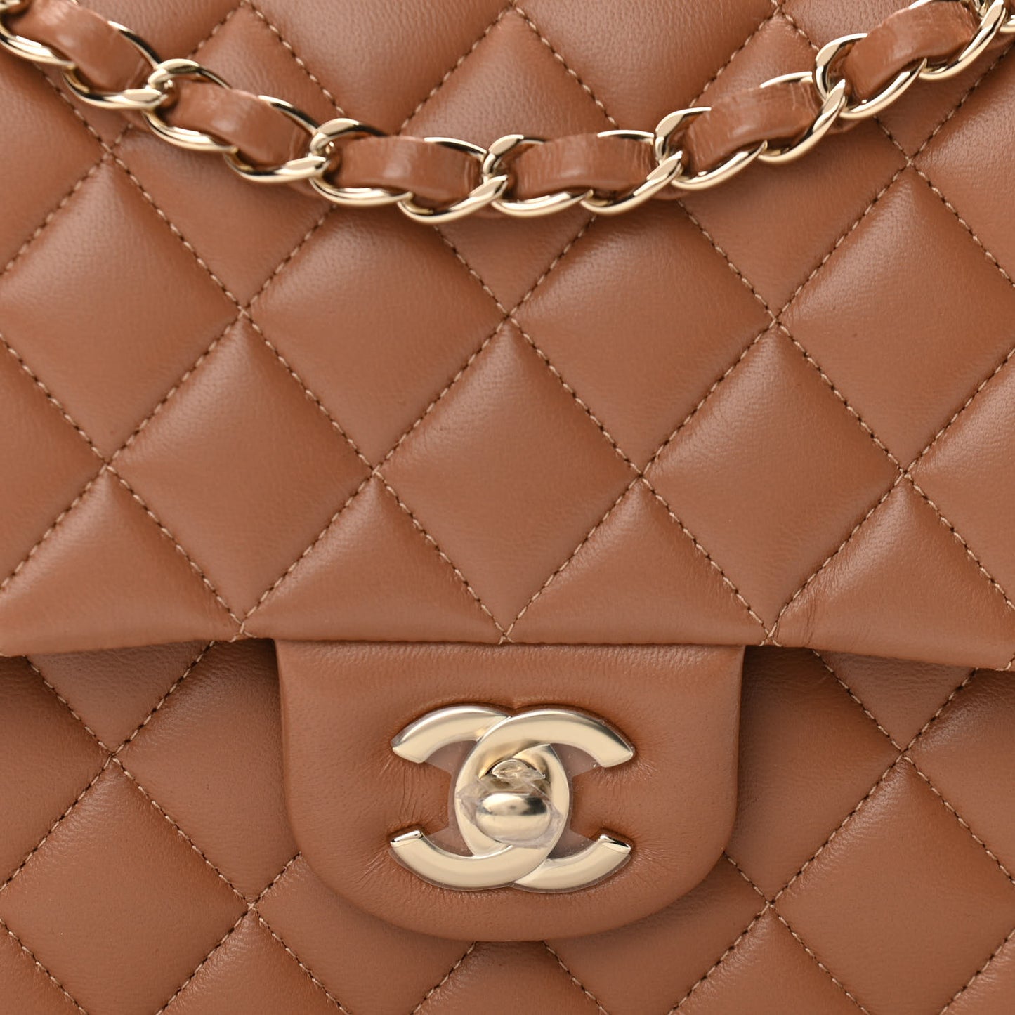 Lambskin Quilted Medium Double Flap Brown