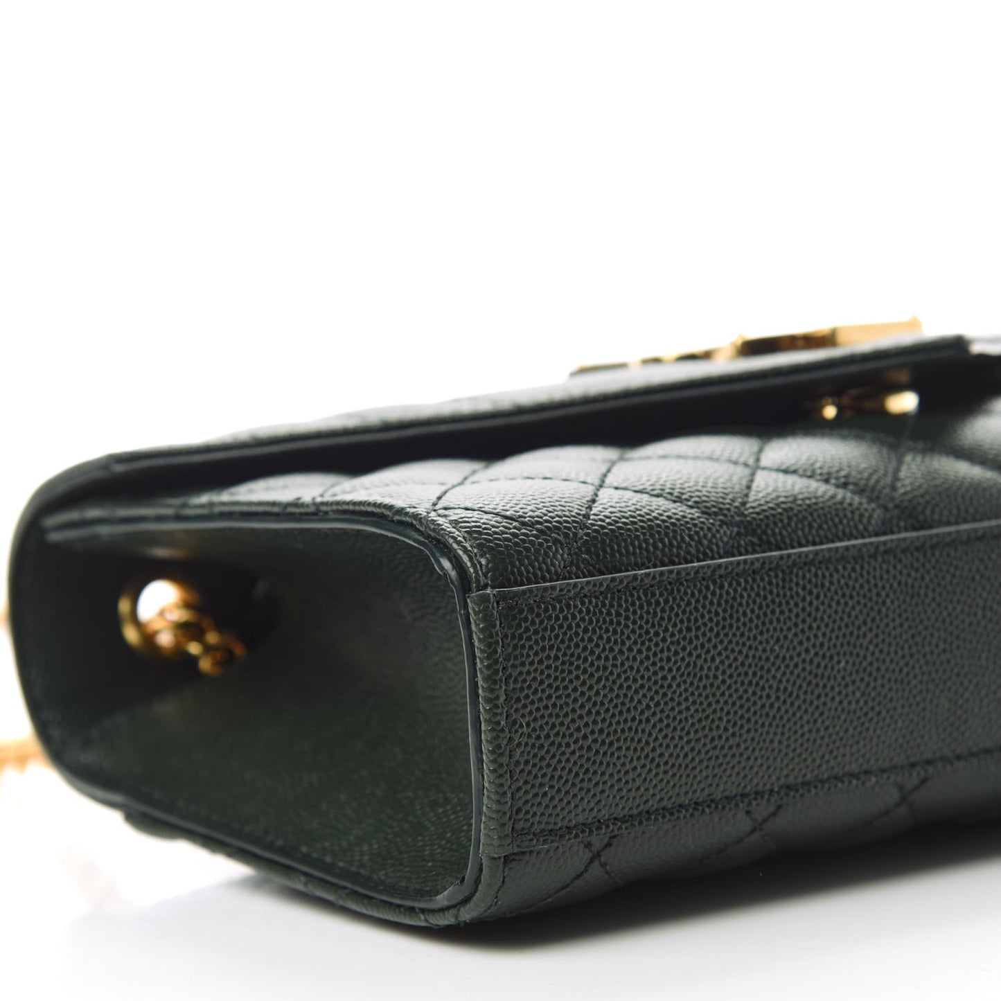 Grain De Poudre Textured Mixed Matelasse Triquilt Small Monogram Satchel Dark Green