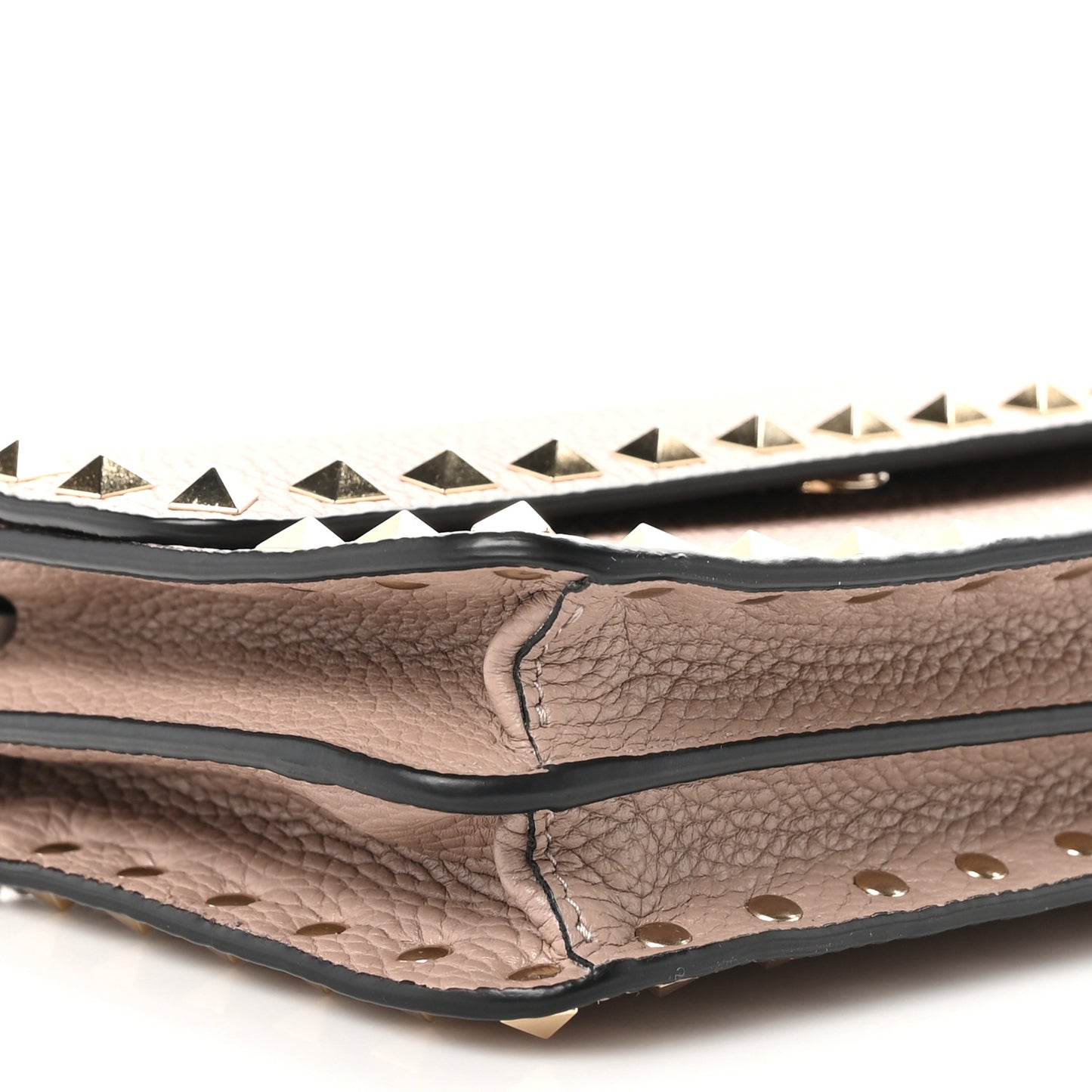 Grainy Calfskin Rockstud Chain Pouch Poudre