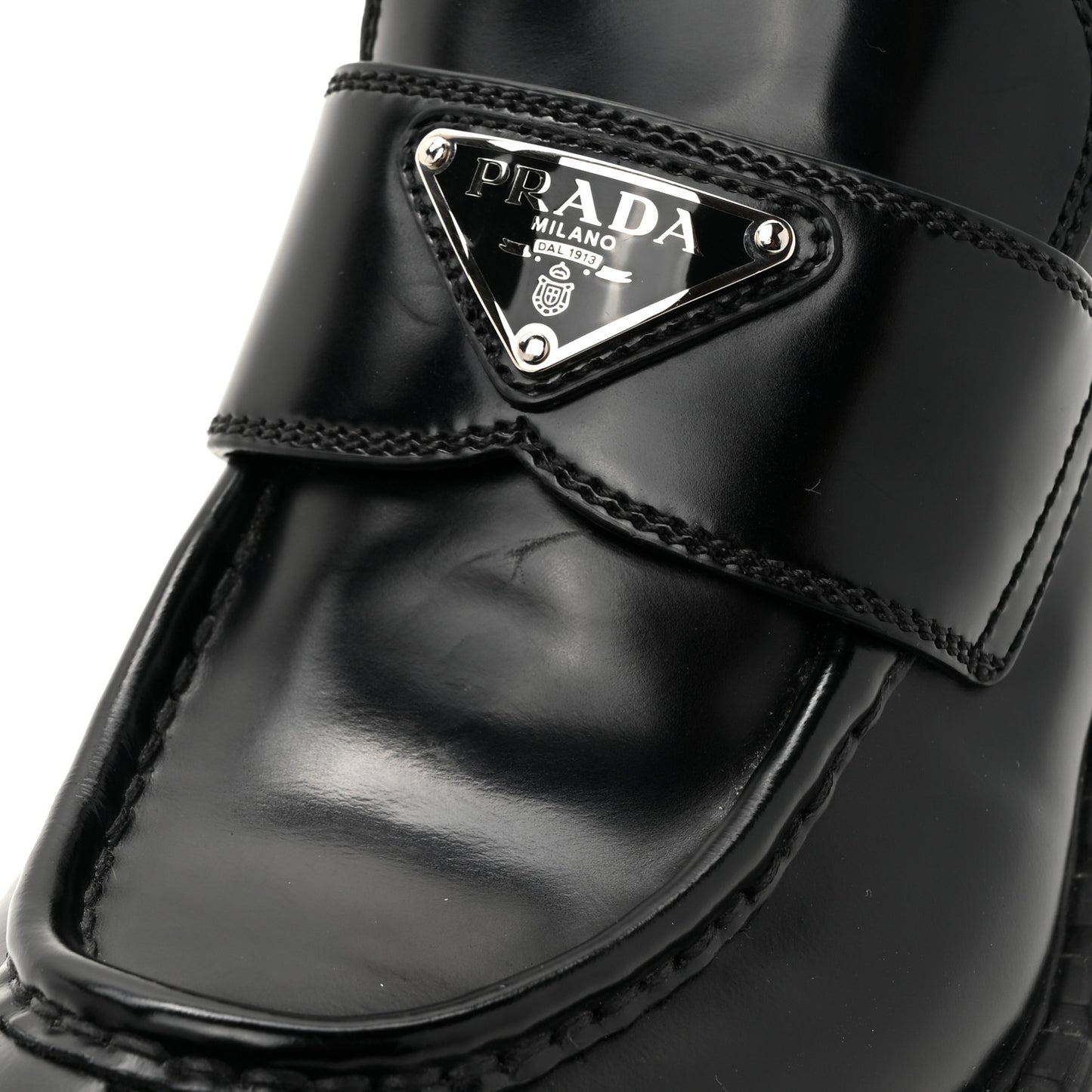 Spazzolato Metal Triangle Logo 50mm Loafers 38 Black