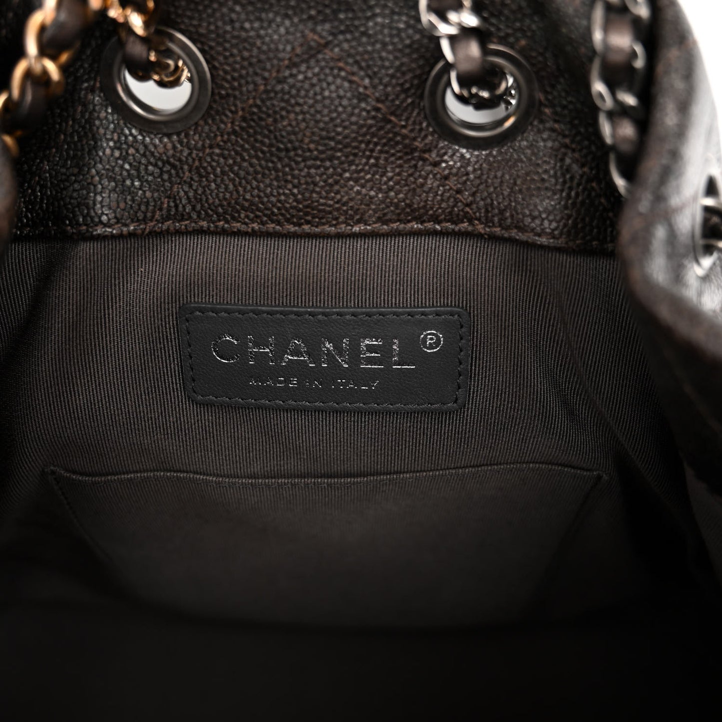 Metallic Grained Goatskin Gabrielle Backpack Dark Silver Gold