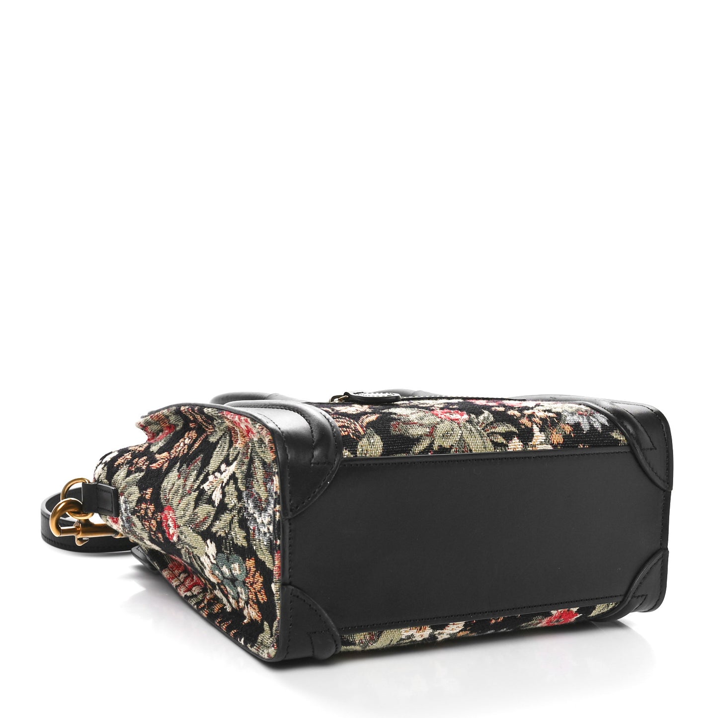 Calfskin Lambskin Canvas Jacquard Floral Nano Luggage Black