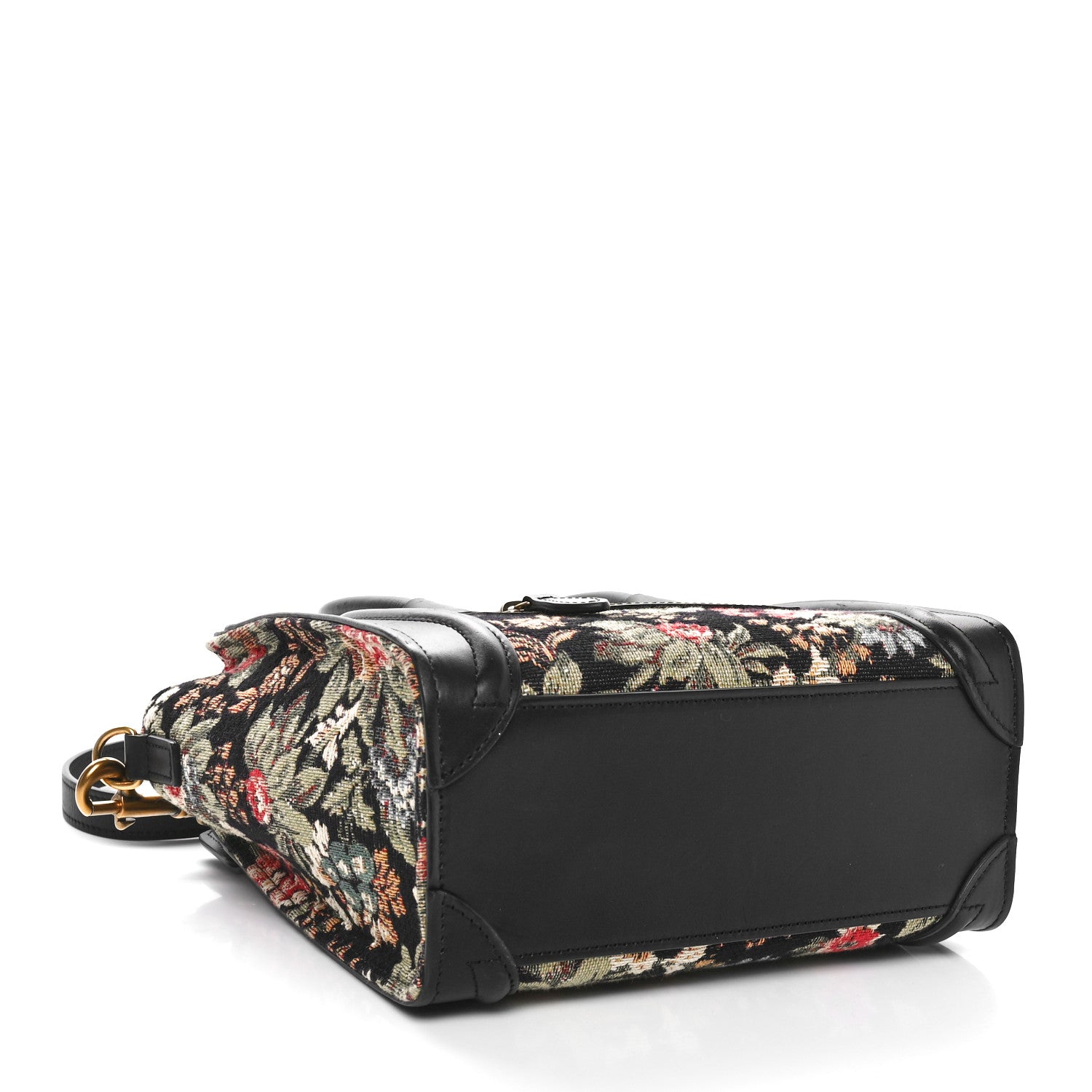 Celine Calfskin Lambskin Canvas Jacquard Floral Nano Luggage Black 4 of 9