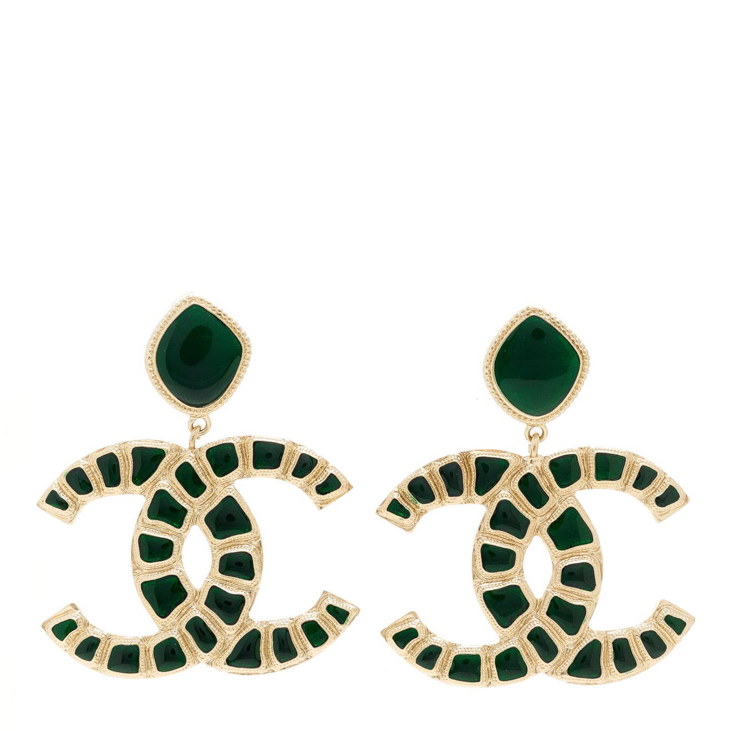 Metal Gripoix Along The Nile Clip On Earrings Gold Green