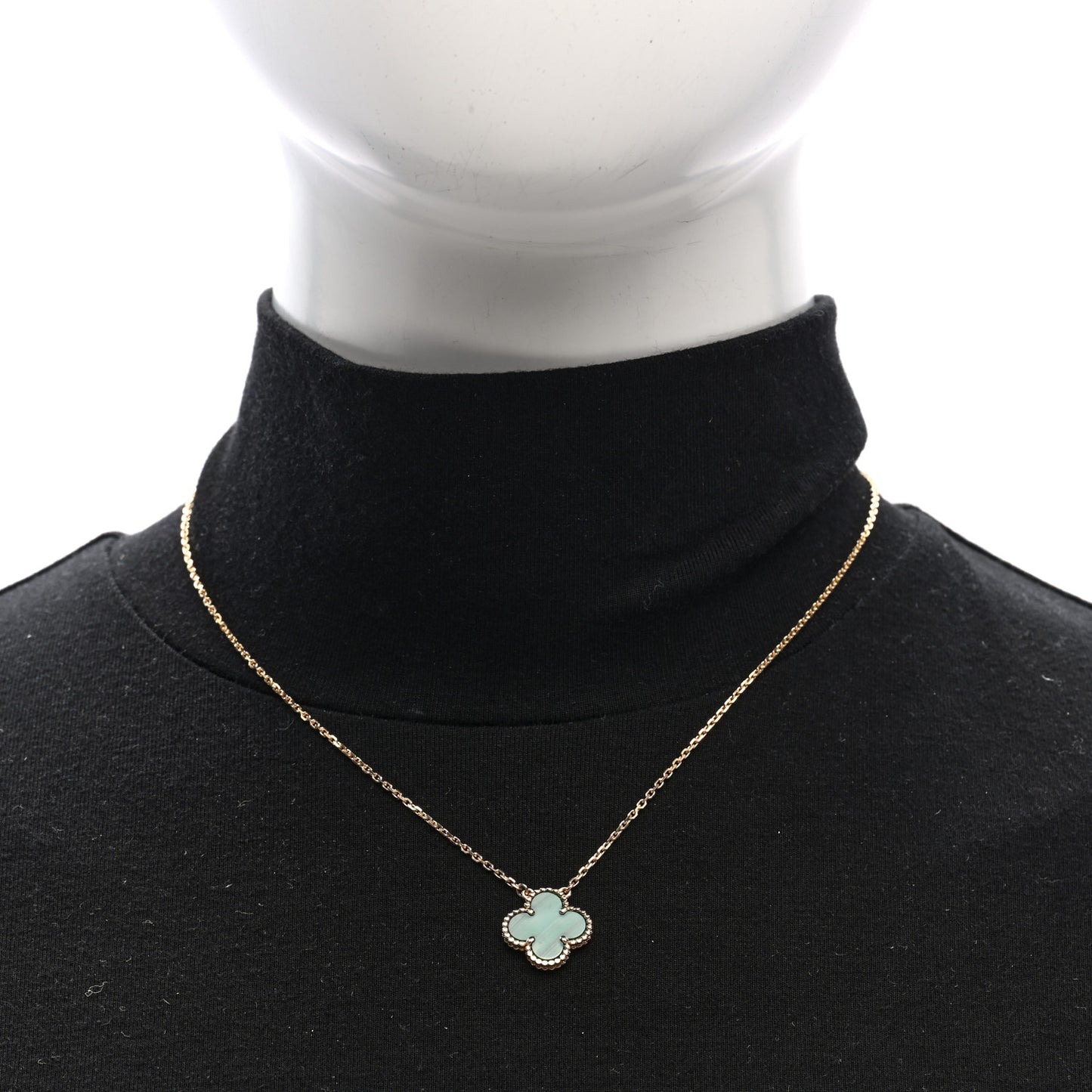18K Yellow Gold Malachite Vintage Alhambra Pendant Necklace
