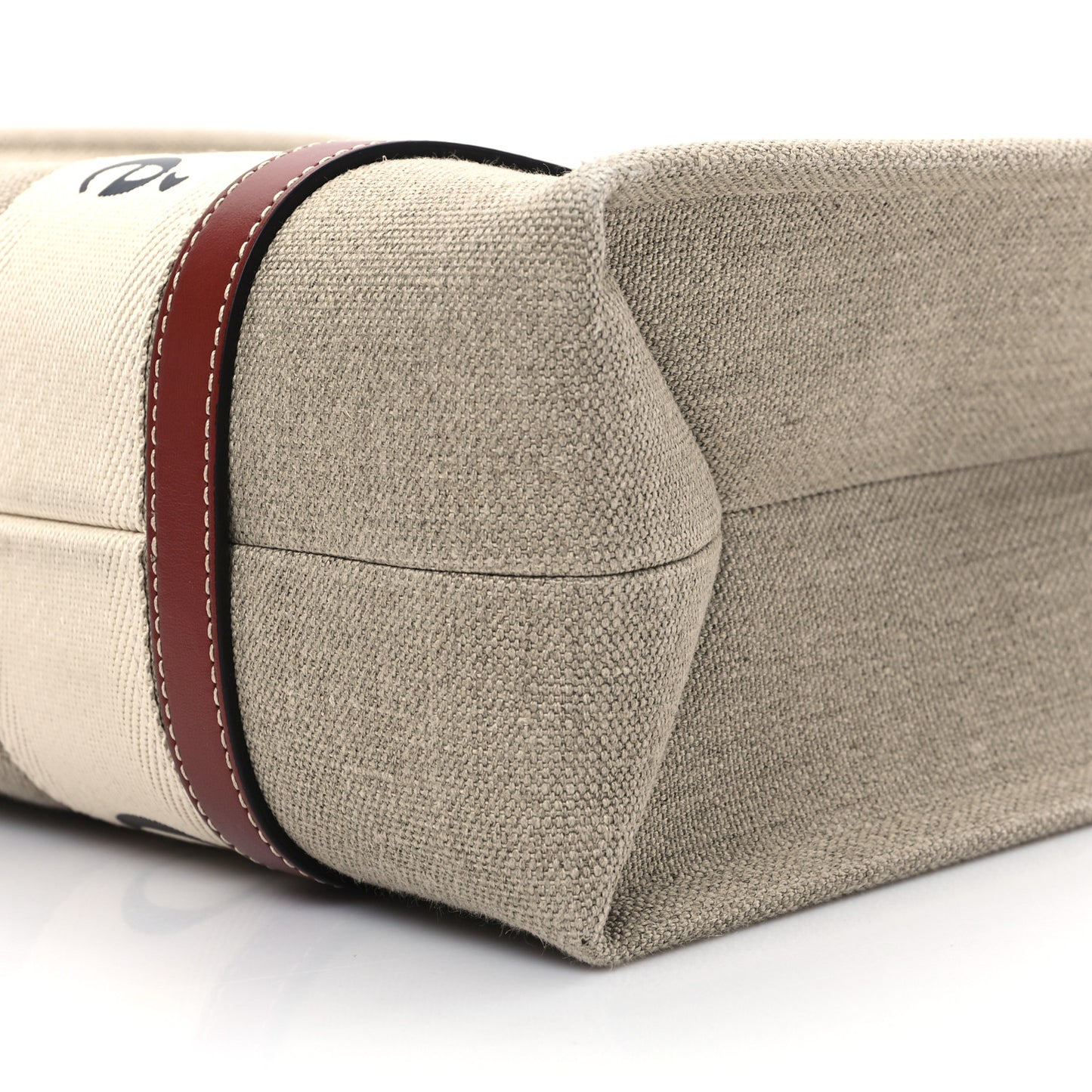 Linen Calfskin Medium Woody Ribbon Tote White Brown