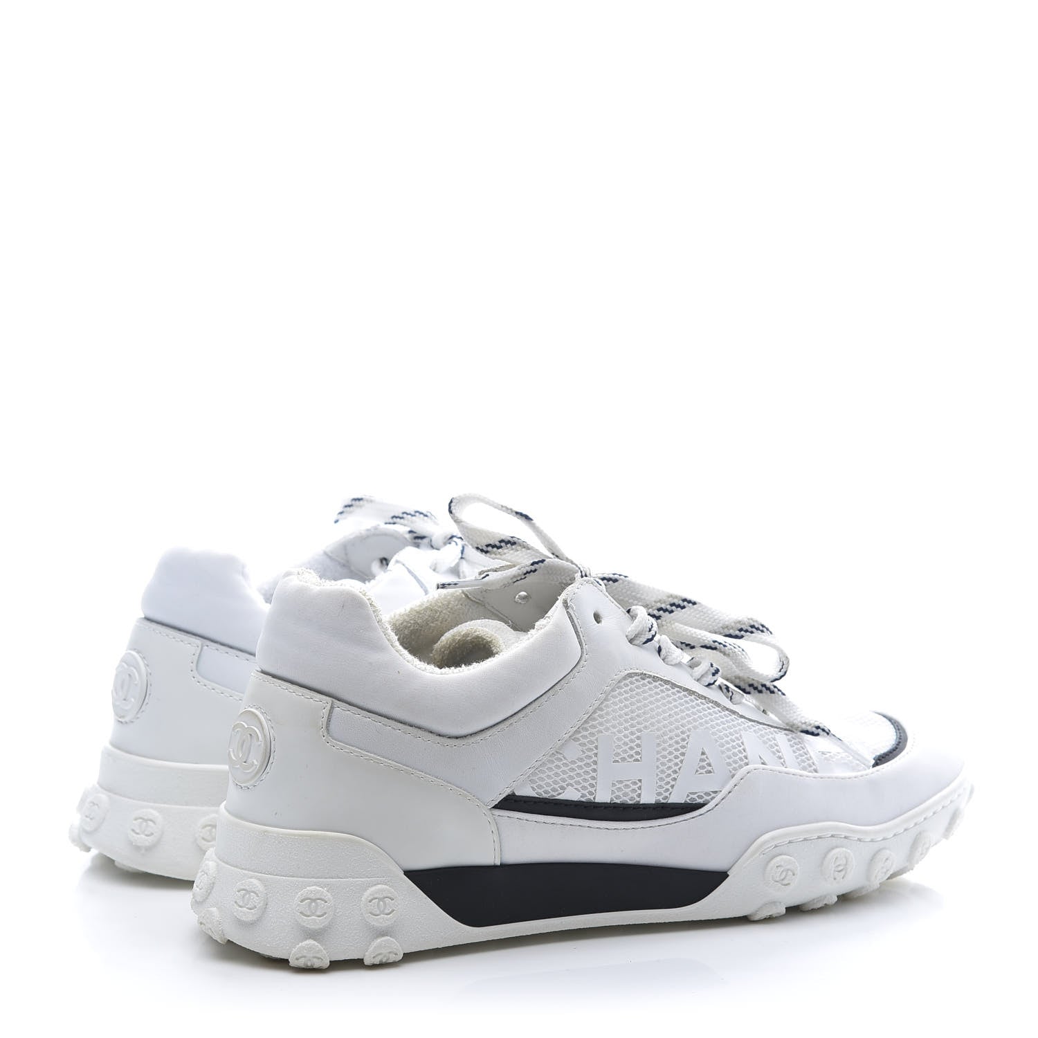 Chanel Lycra Womens CC Sneakers 37 White Black 6 of 9