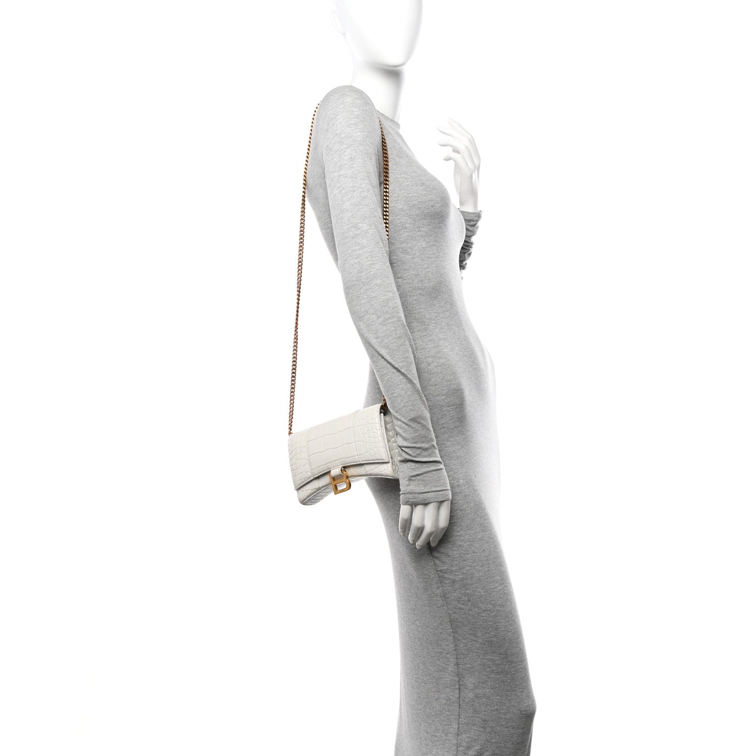 Balenciaga Shiny Calfskin Crocodile Embossed Hourglass Chain Bag White 2 of 11