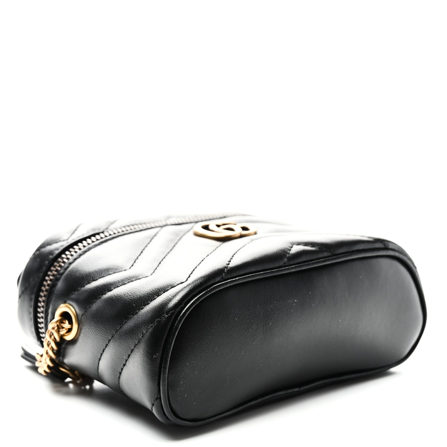 Calfskin Matelasse Chevron Mini GG Marmont Top Handle Bag Black