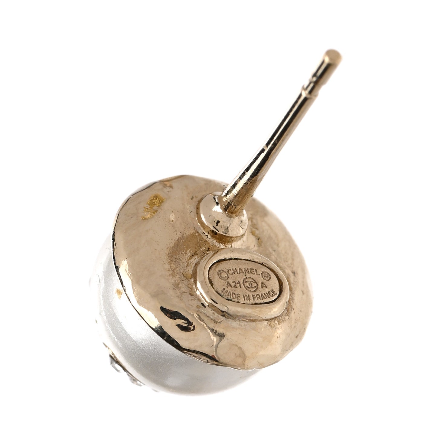 Pearl Crystal Logo Earrings Gold Pearly White