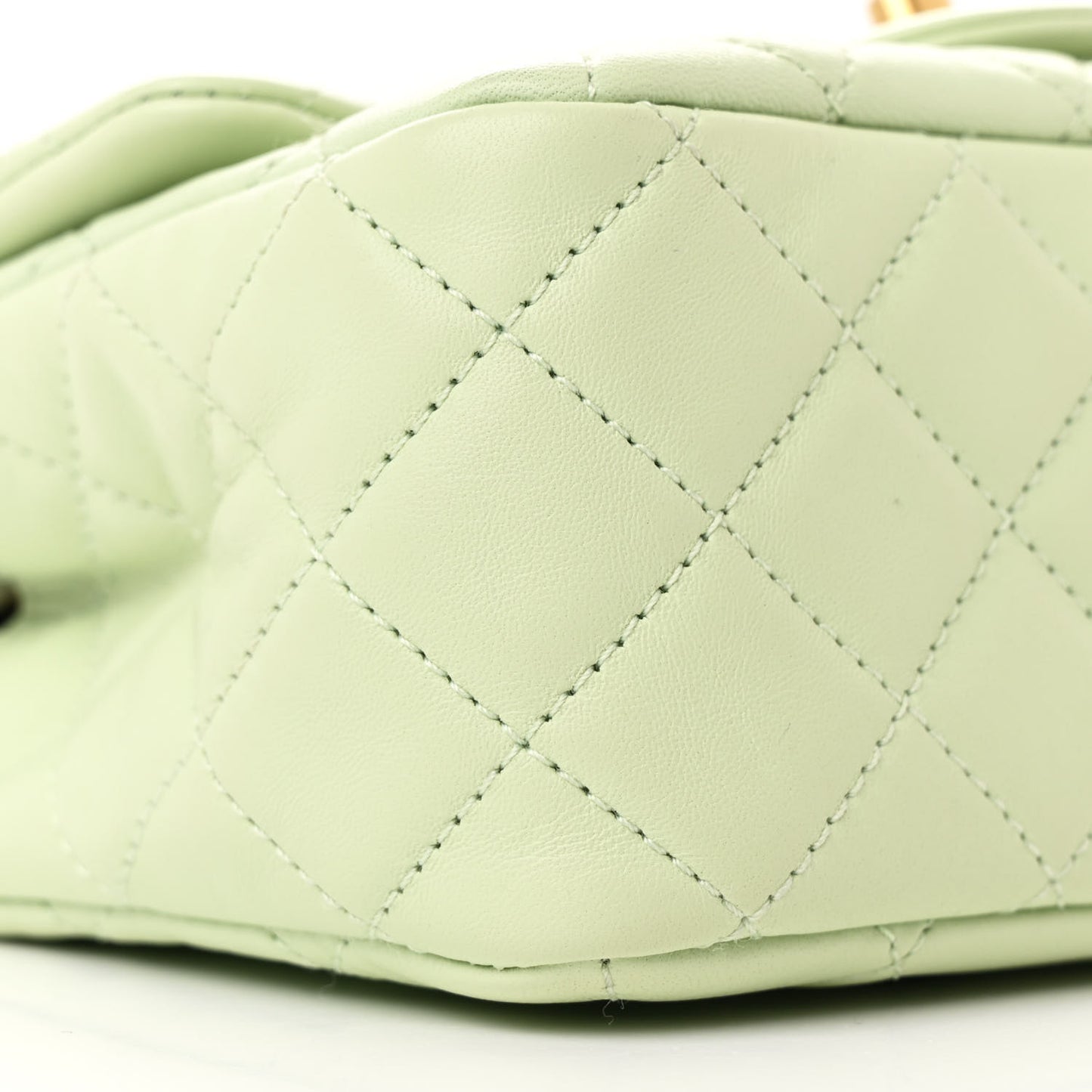 Lambskin Quilted Mini Pearl Crush Flap Light Green