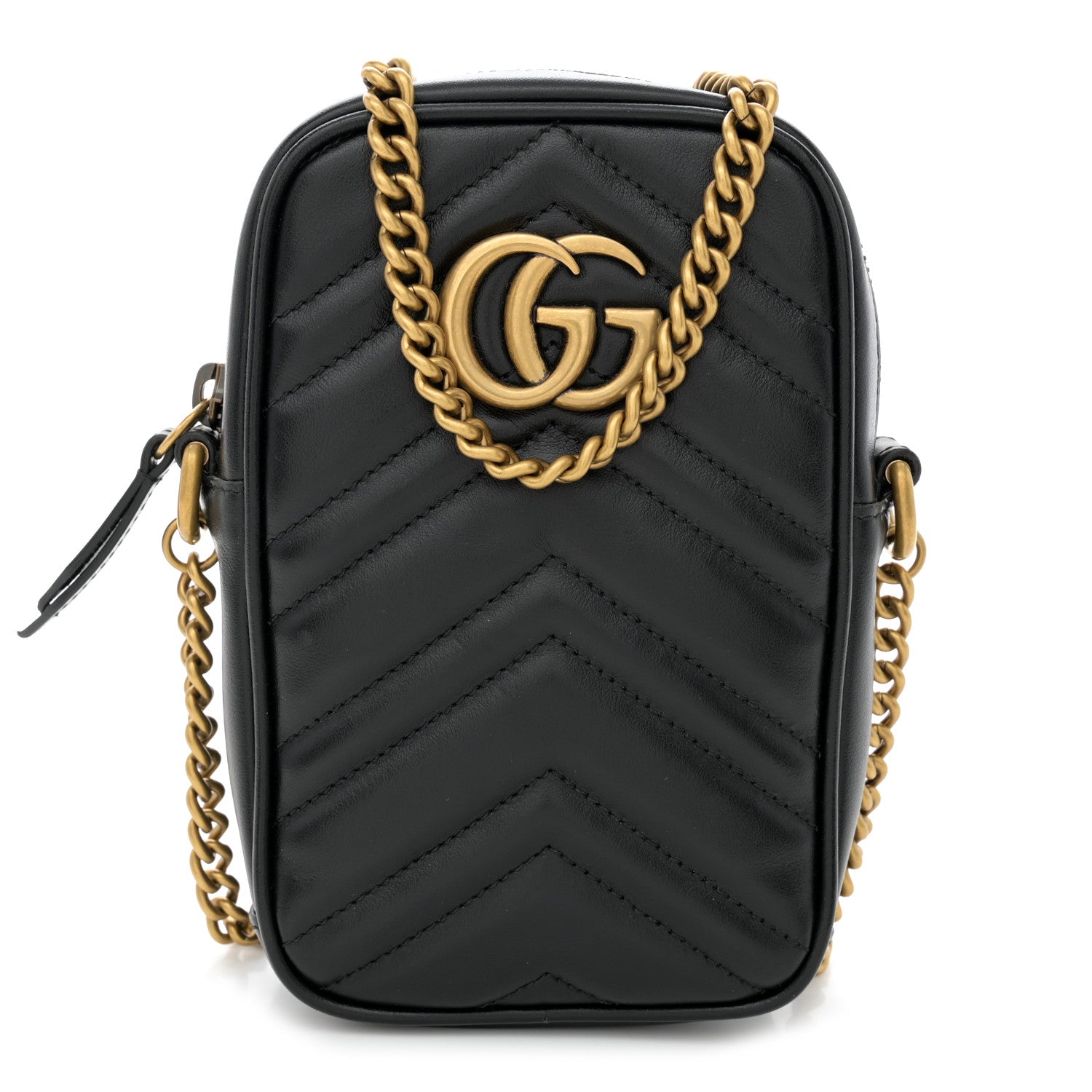Gucci Calfskin Matelasse Mini GG Marmont Crossbody Bag Black 1 of 11