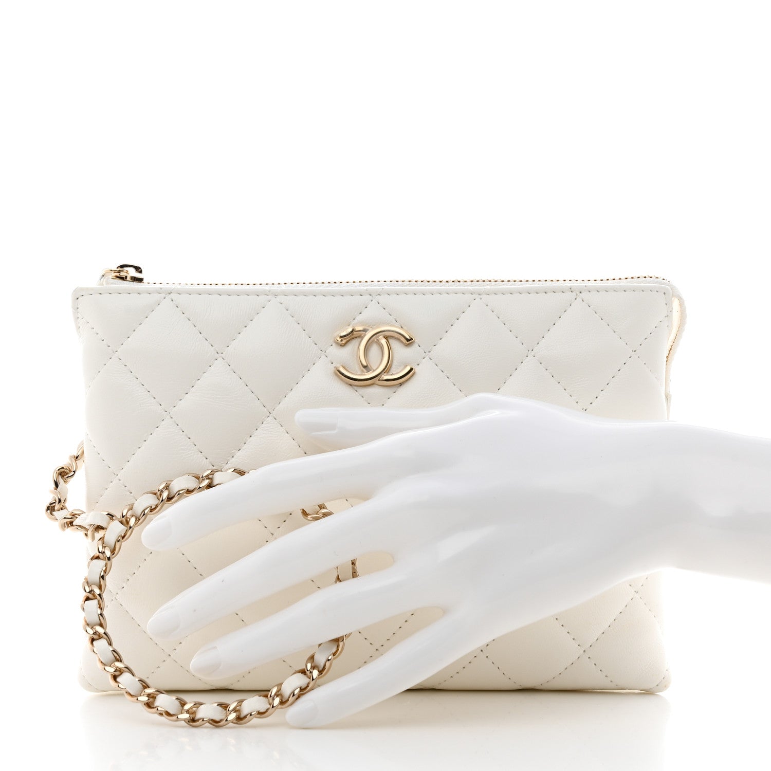 Chanel Shiny Crumpled Calfskin Quilted Clutch Bag White 2 of 9