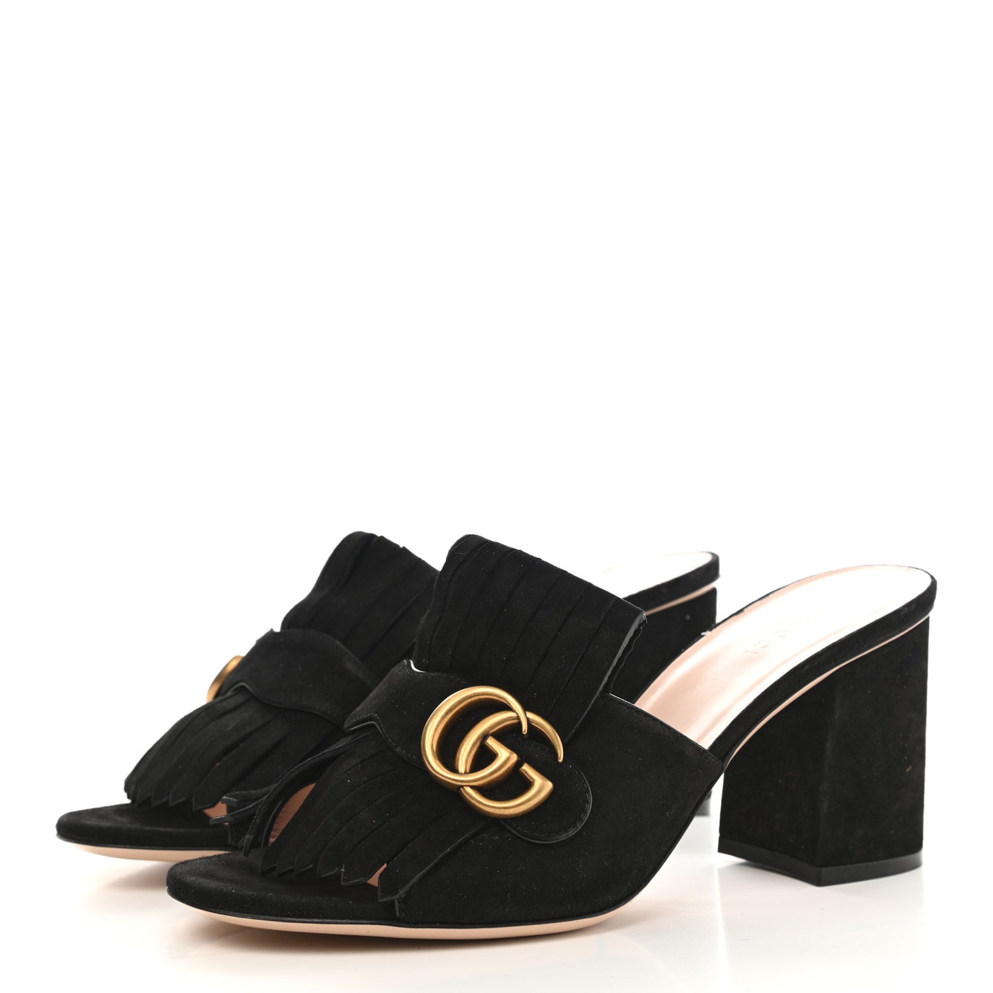 Kid Scamosciato GG Marmont Fringe 75mm Slide Sandals 39.5 Black