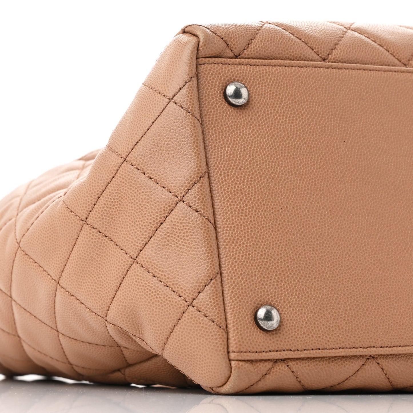 Caviar Quilted Large Coco Handle Shopping Tote Beige