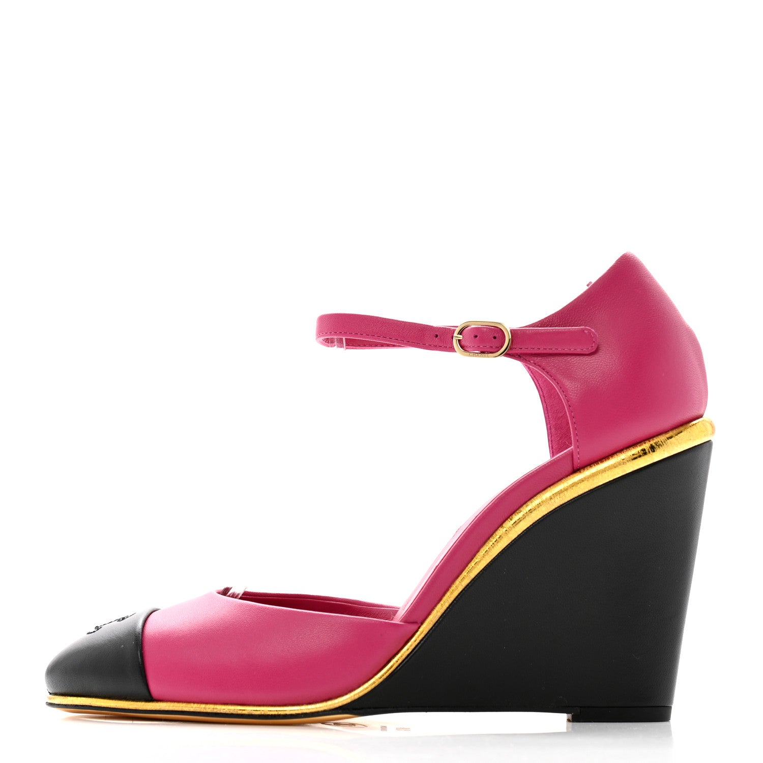 Chanel Lambskin Cap Toe Open Wedge 37.5 Fuchsia Black 1647987