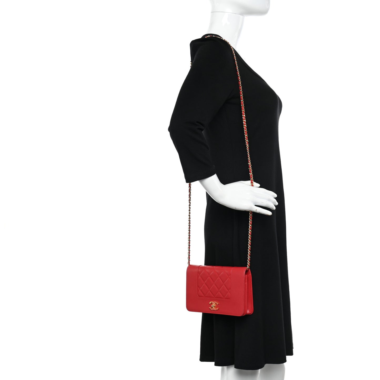 Sheepskin Quilted Mademoiselle Vintage Wallet On Chain WOC Red