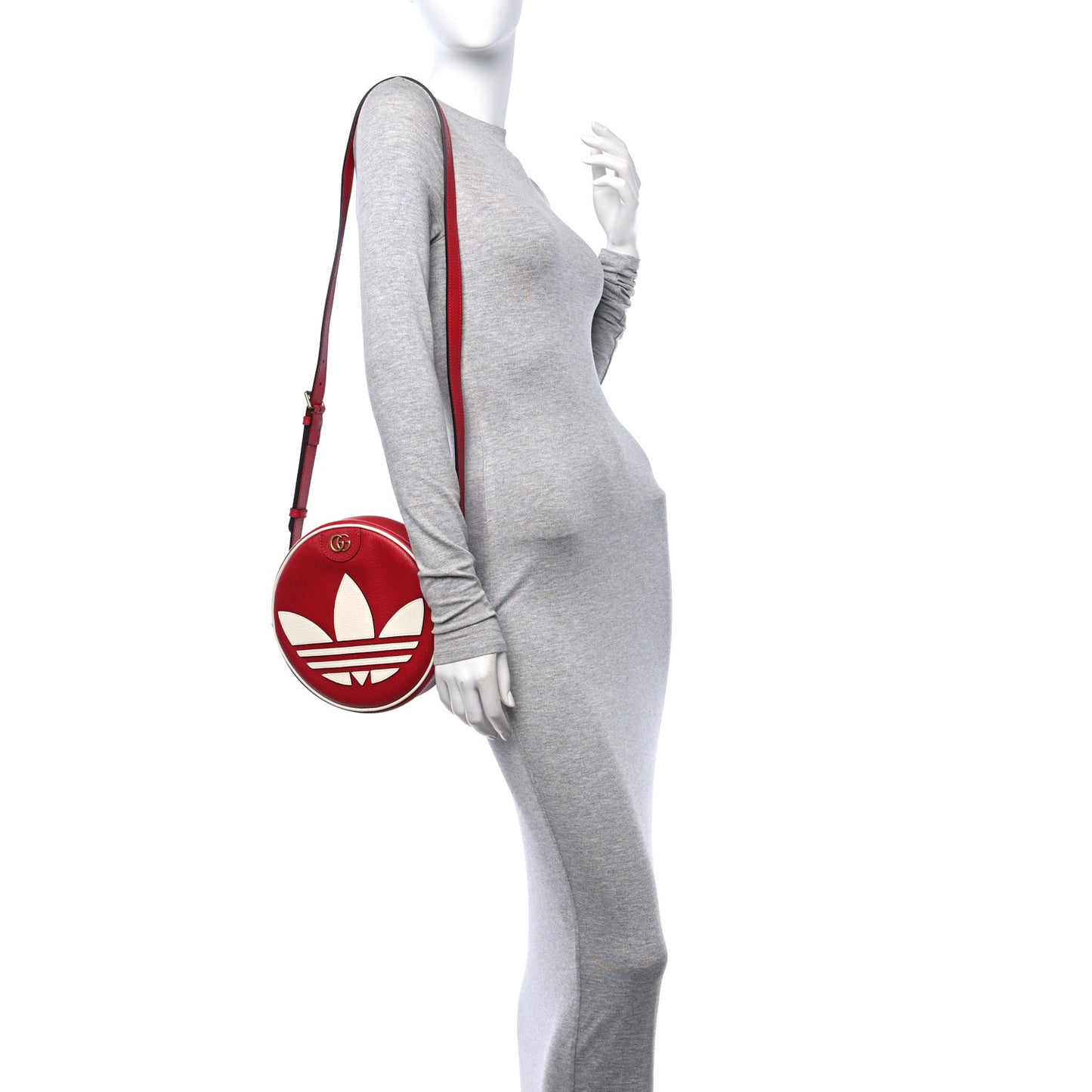 X ADIDAS Calfskin Small Ophidia Round Shoulder Bag White Red