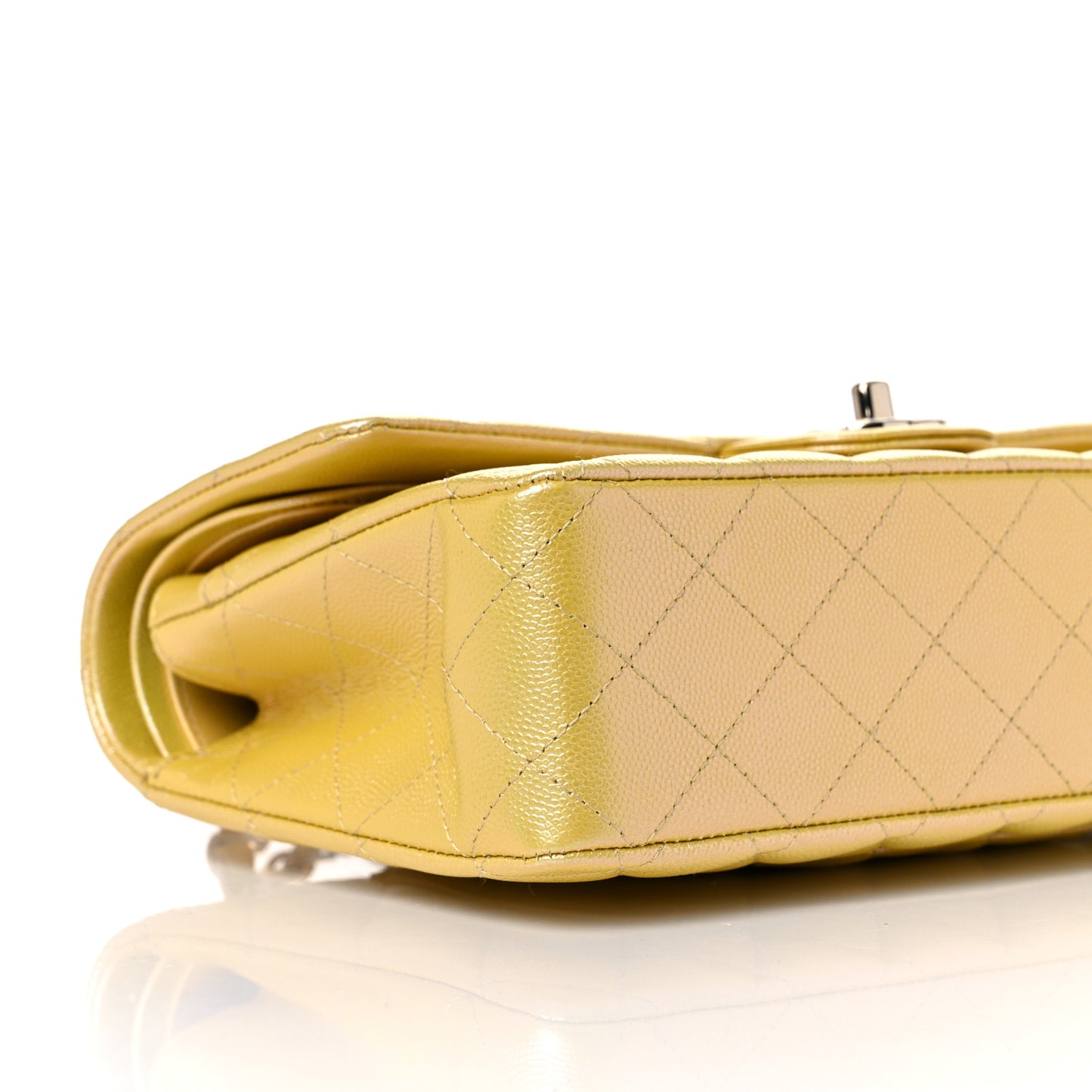 Iridescent Caviar Quilted Medium Double Flap Yellow