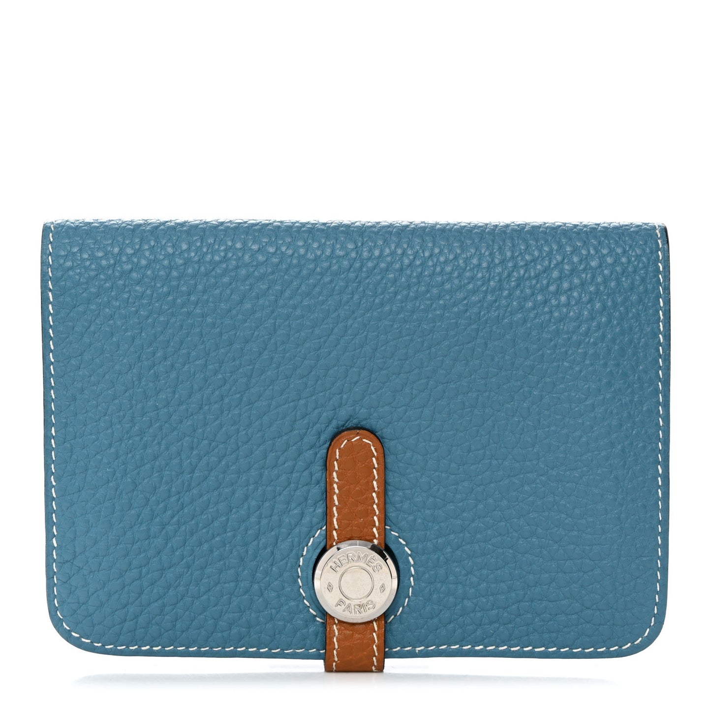 Togo Verso Dogon Compact Wallet Blue Jean Gold