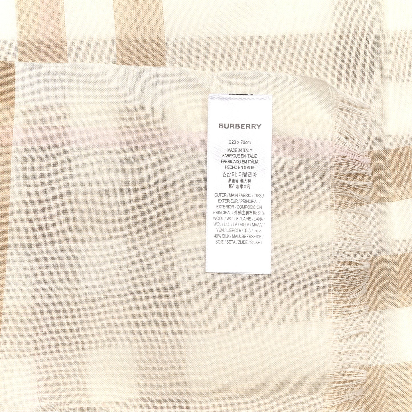 Wool Silk Gauze Giant Check Scarf White Alabaster