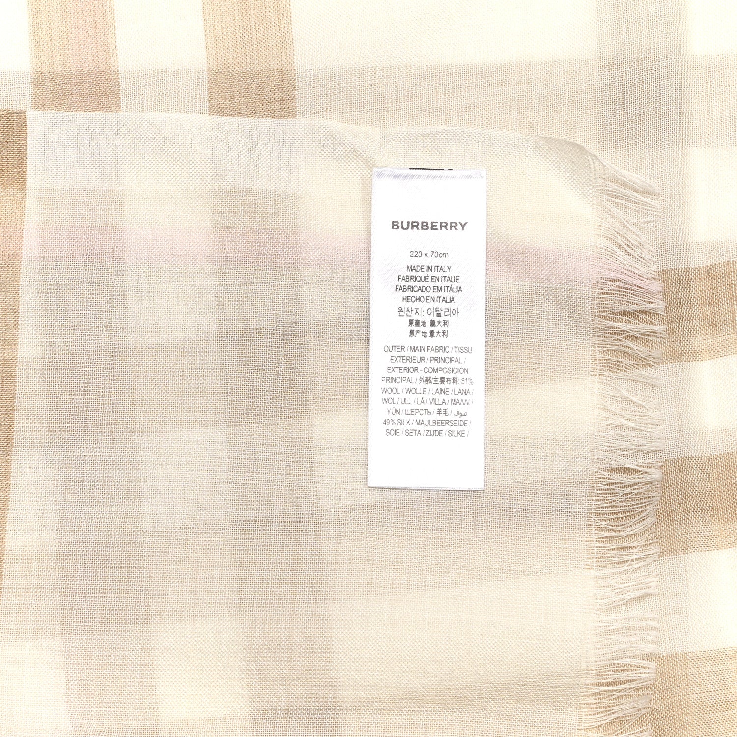 Burberry Wool Silk Gauze Giant Check Scarf White Alabaster 4 of 5