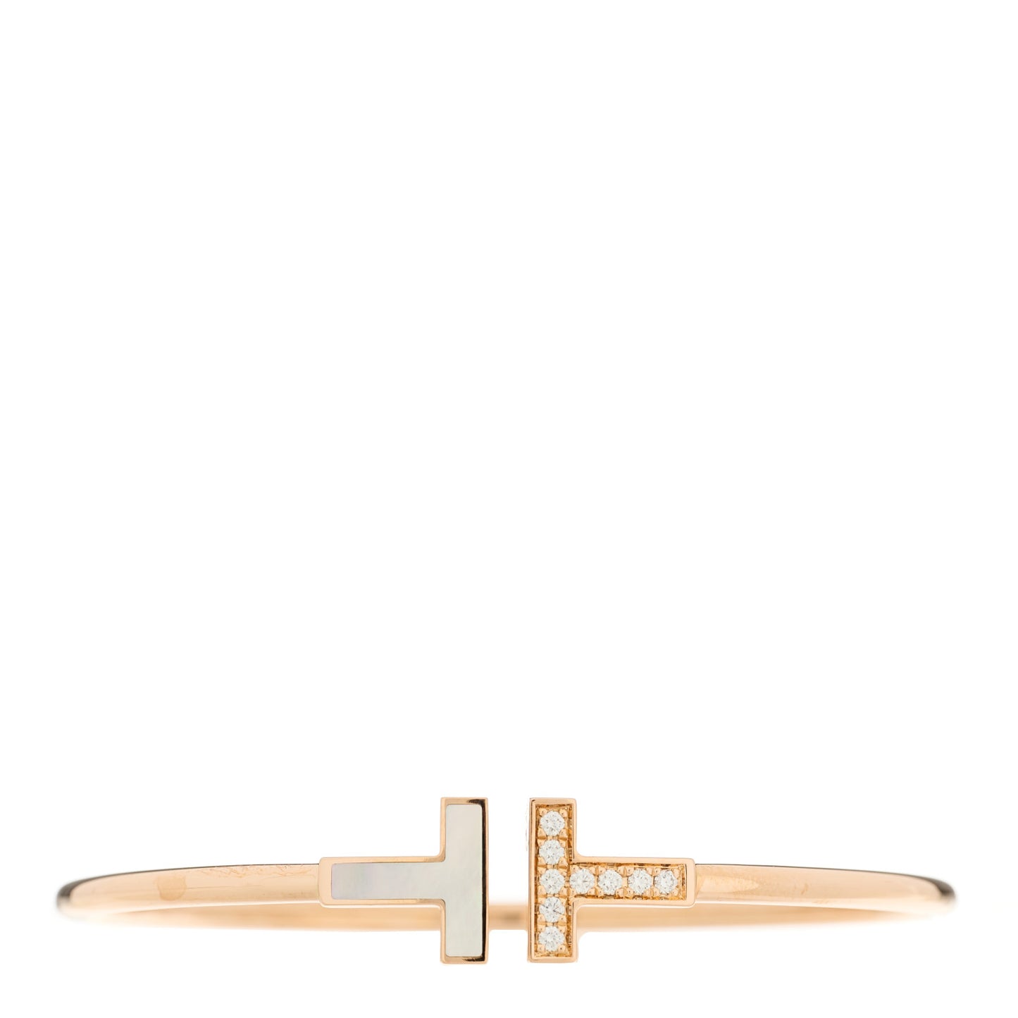 18K Rose Gold Diamond Mother of Pearl T Wire Bracelet