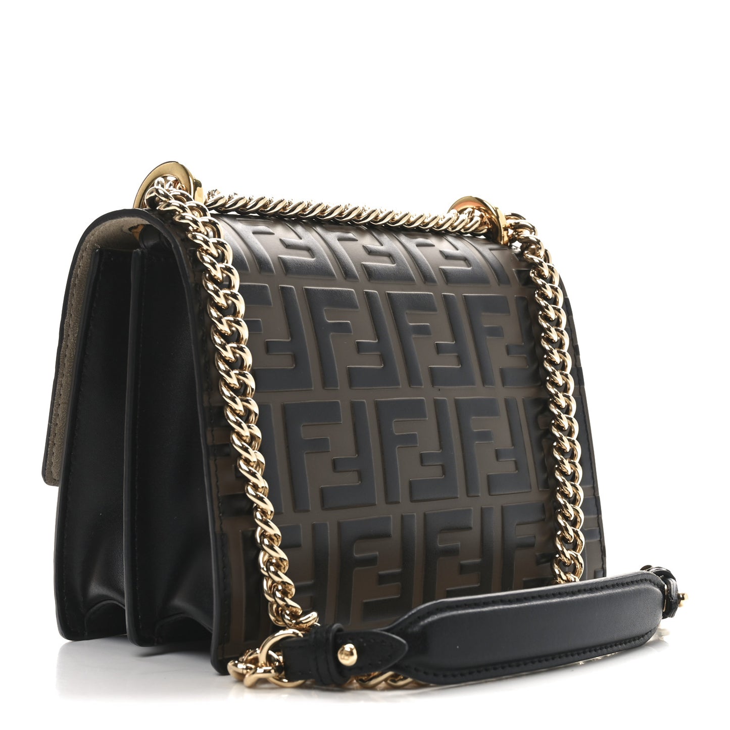 Vitello Liberty Bi-Color FF 1974 Embossed Small Kan U Shoulder Bag Maya Black
