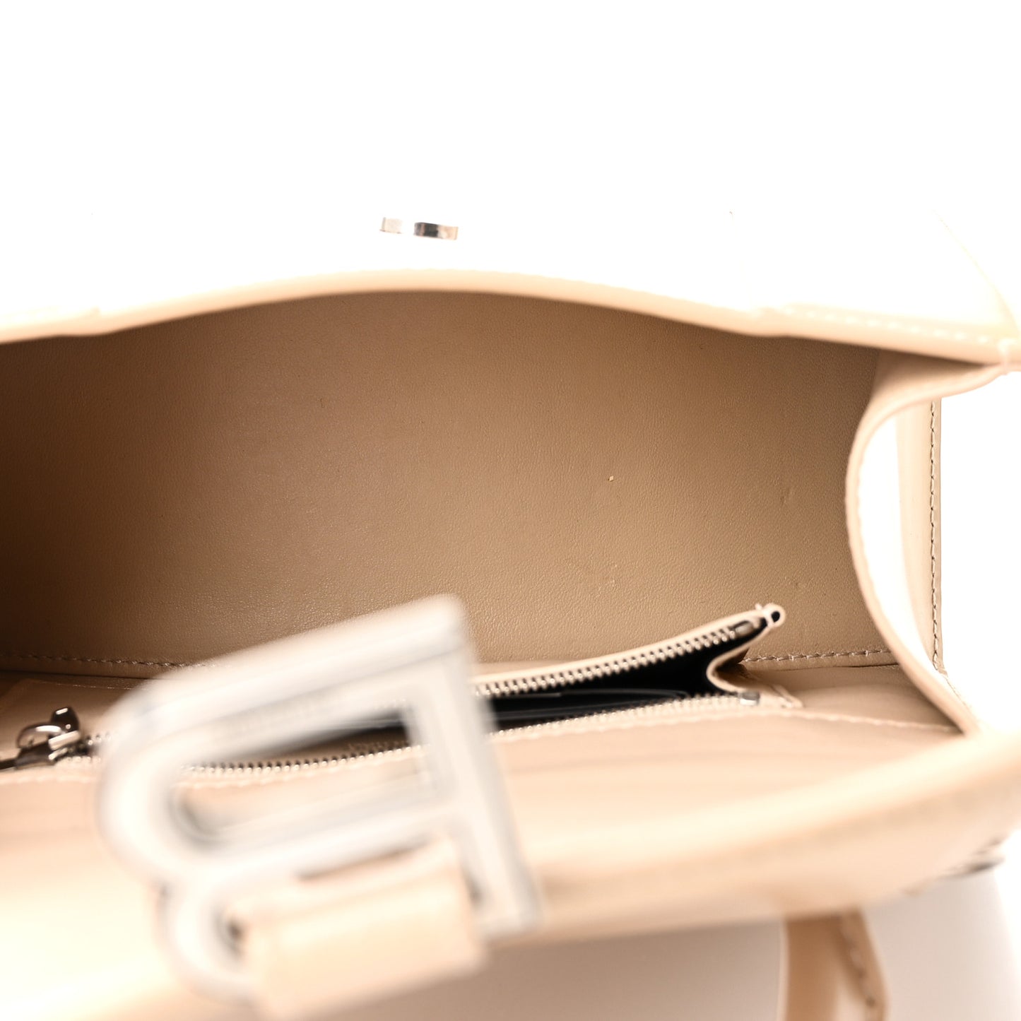 Shiny Box Calfskin Small Hourglass Top Handle Bag Light Beige